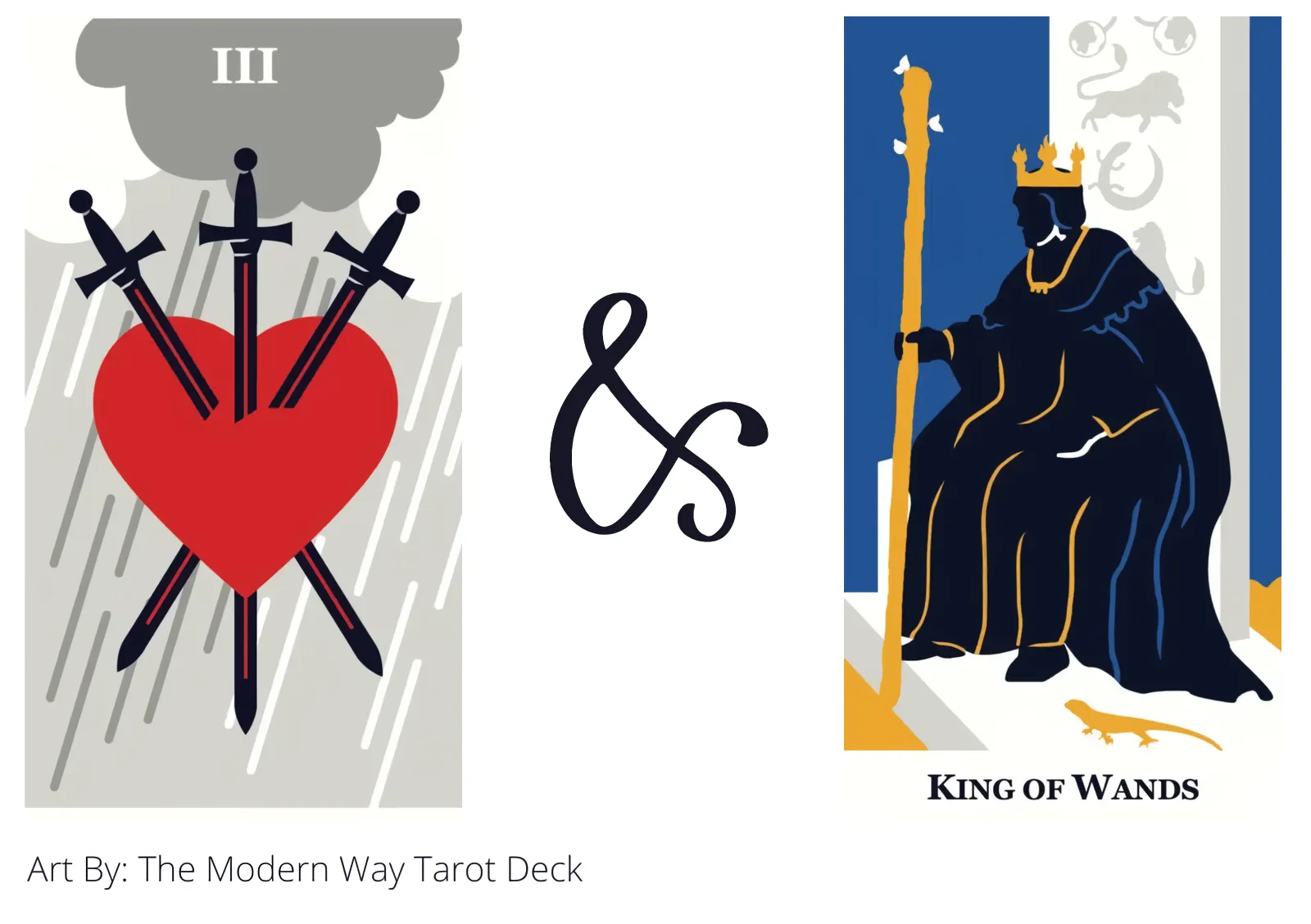 three of swords and king of wands tarot cards together