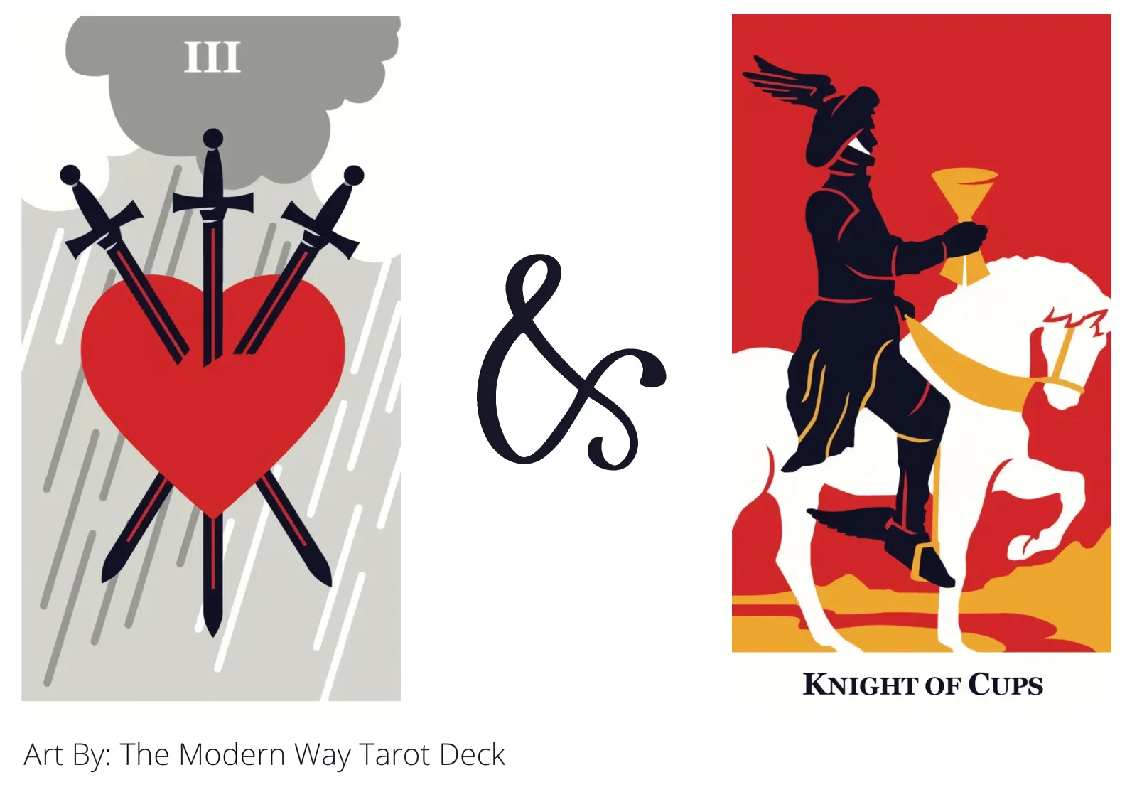 three of swords and knight of cups tarot cards together