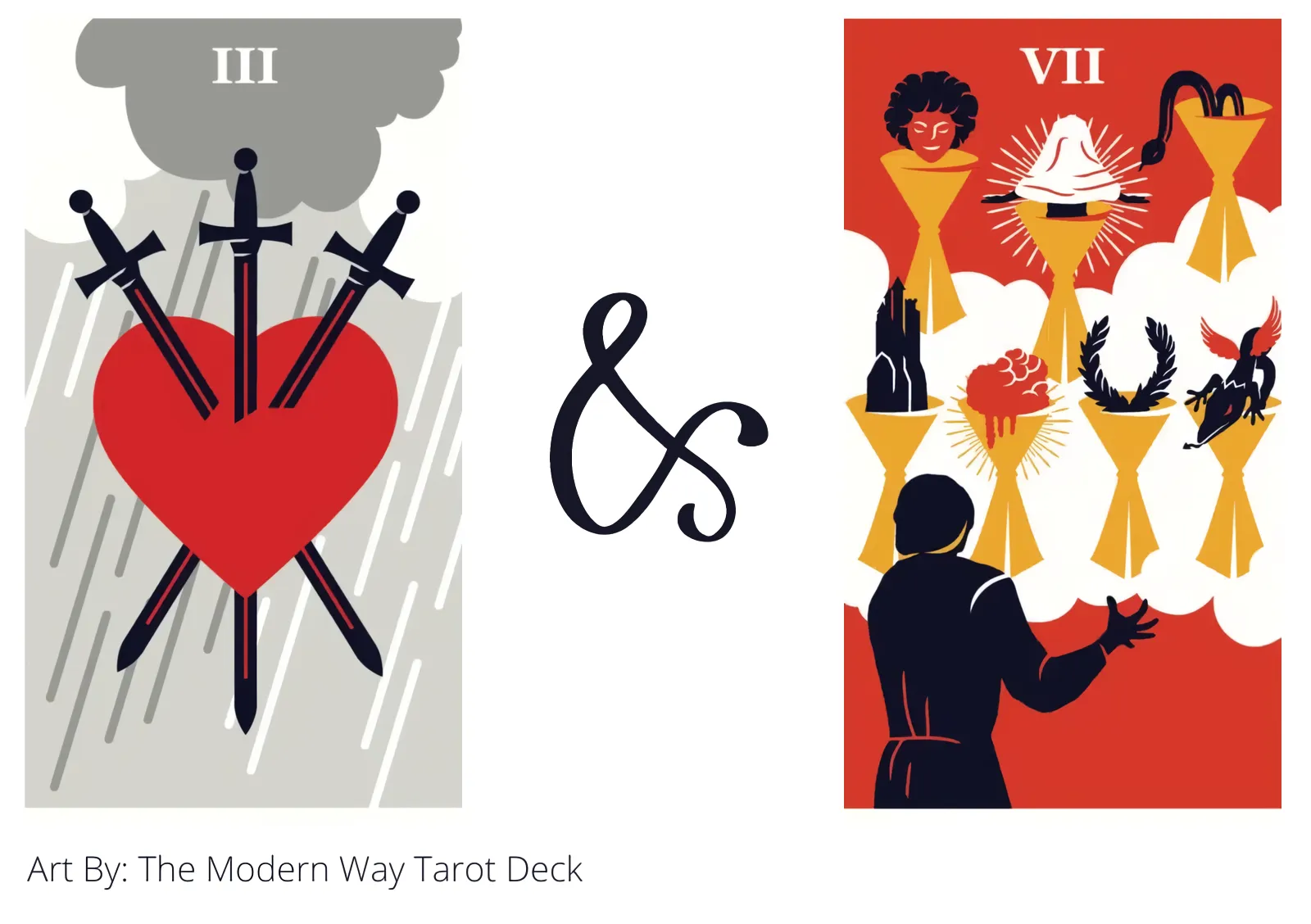 three of swords and seven of cups tarot cards together