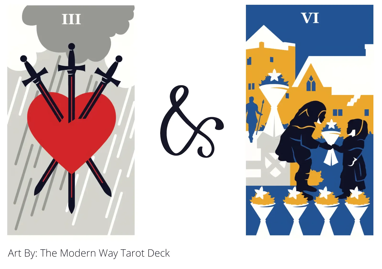 three of swords and six of cups tarot cards together