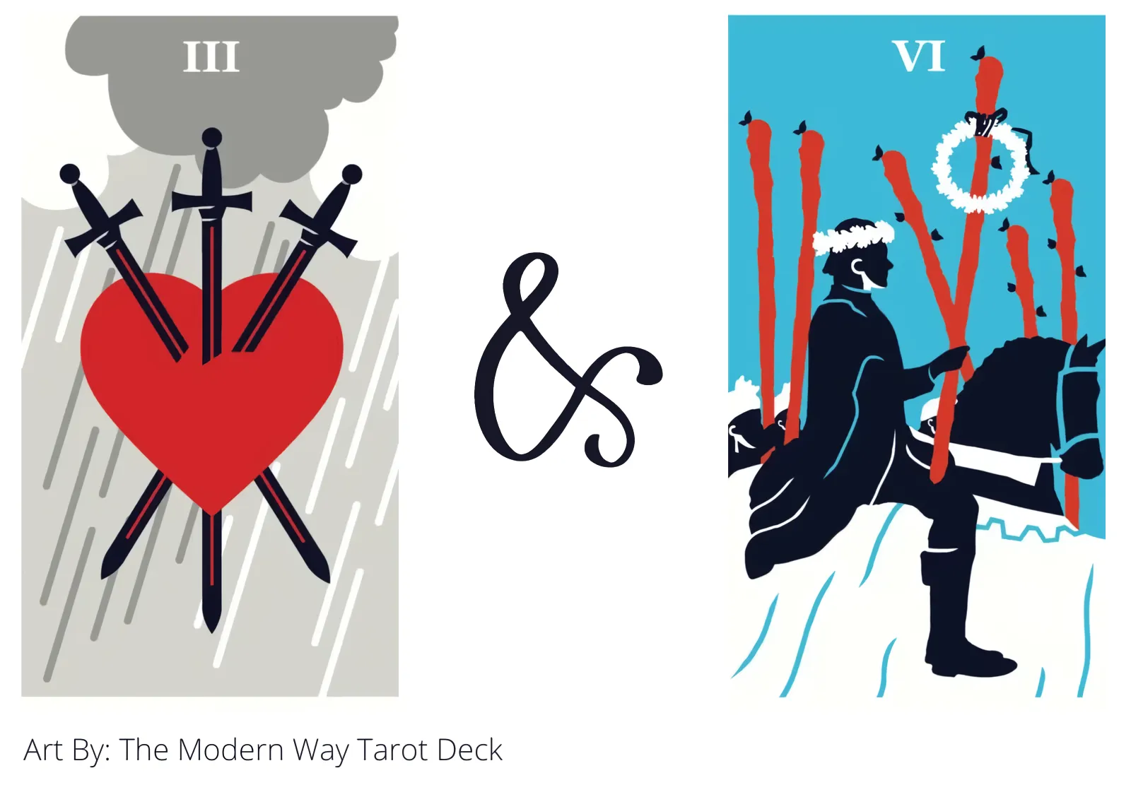 three of swords and six of wands tarot cards together