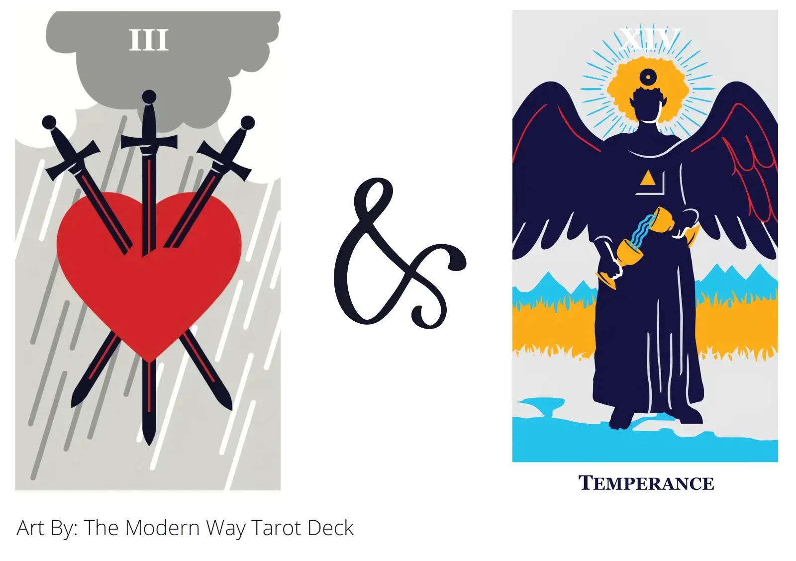 three of swords and temperance tarot cards together
