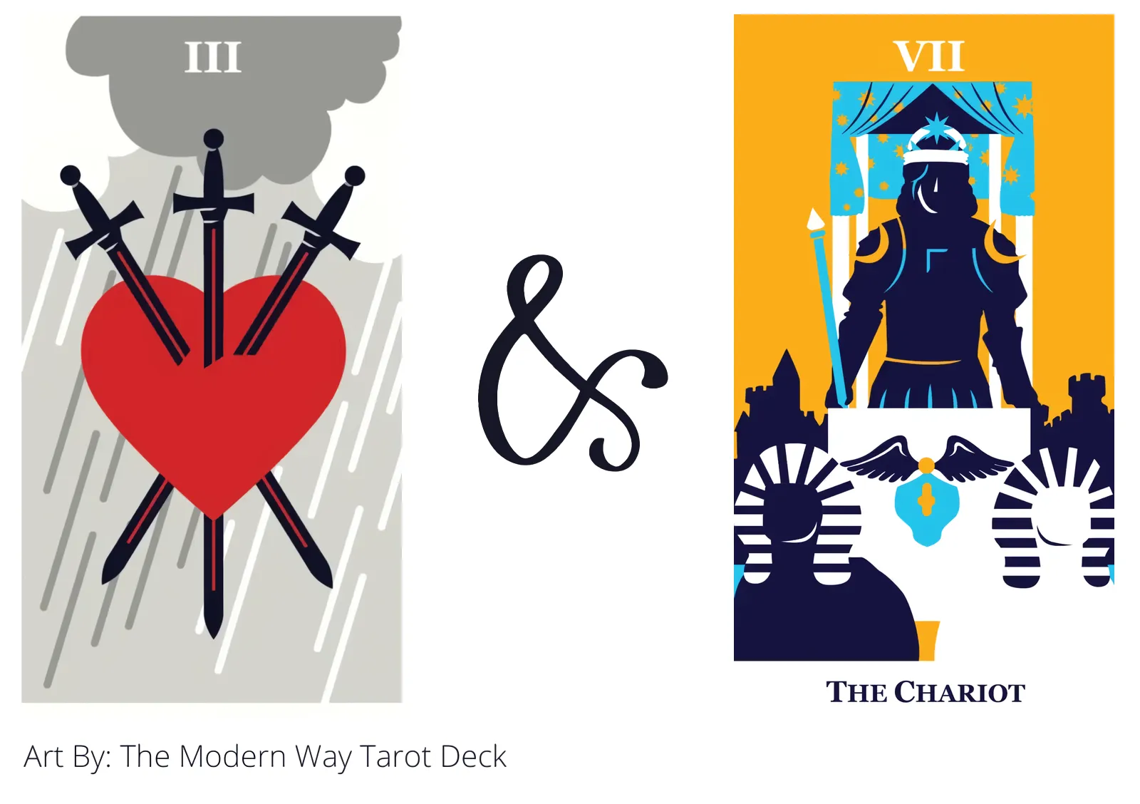 three of swords and the chariot tarot cards together