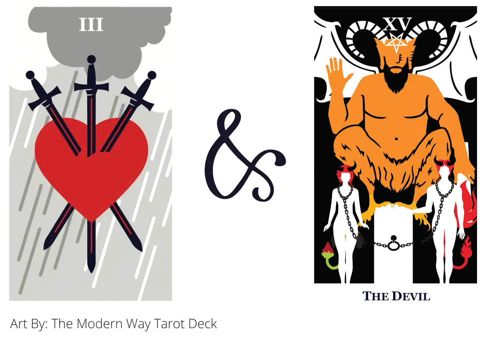 three of swords and the devil tarot cards together