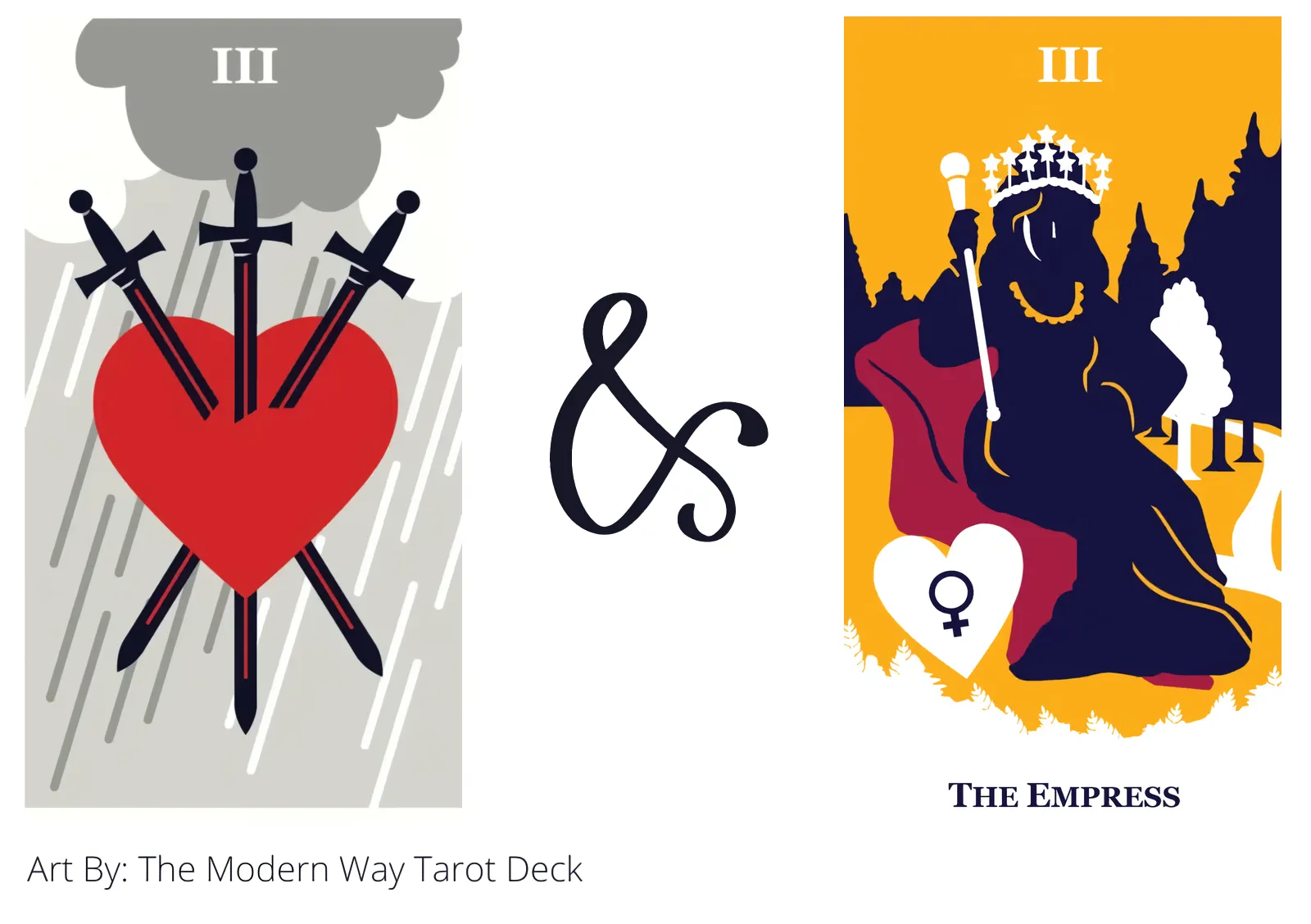 three of swords and the empress tarot cards together