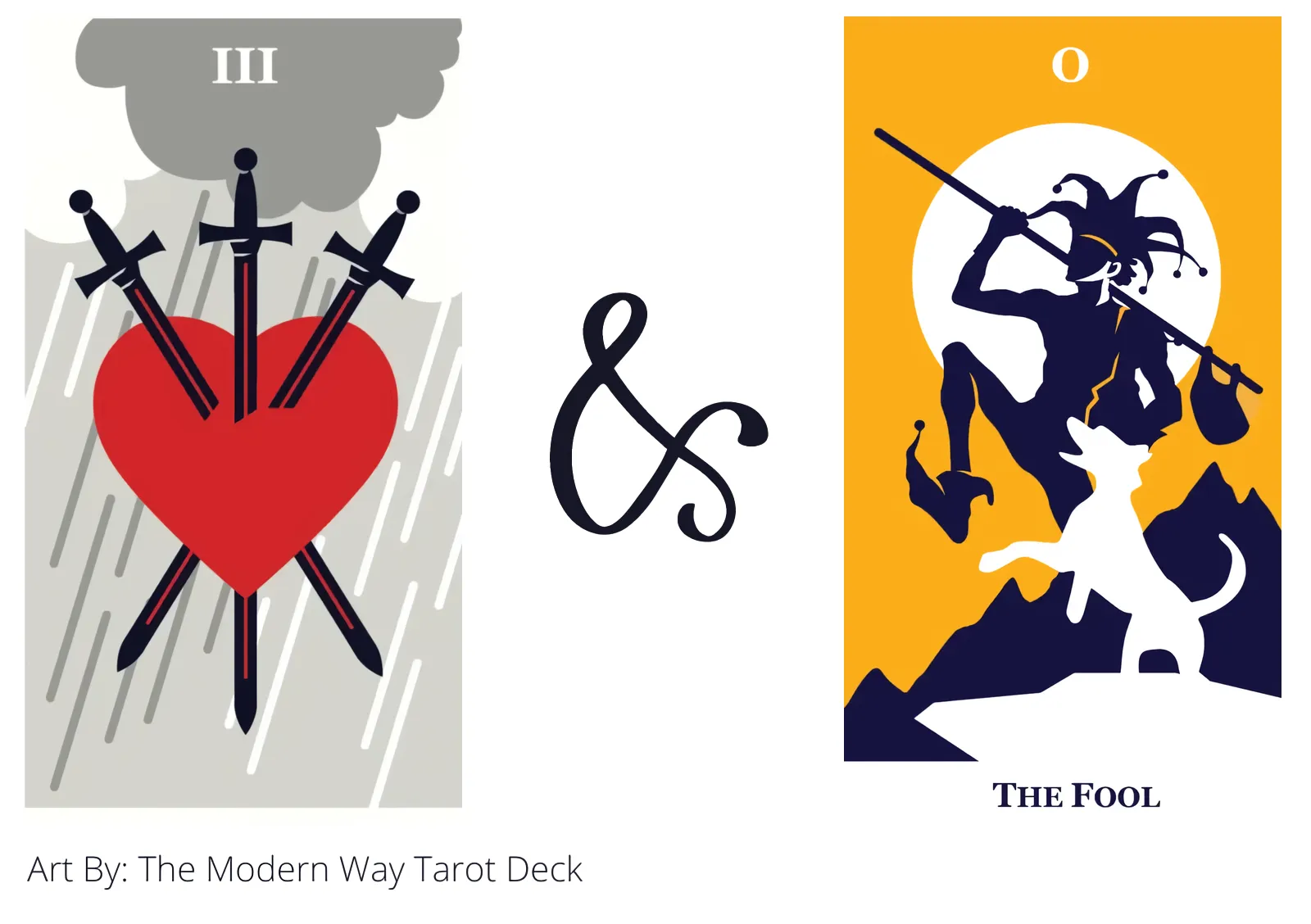 three of swords and the fool tarot cards together