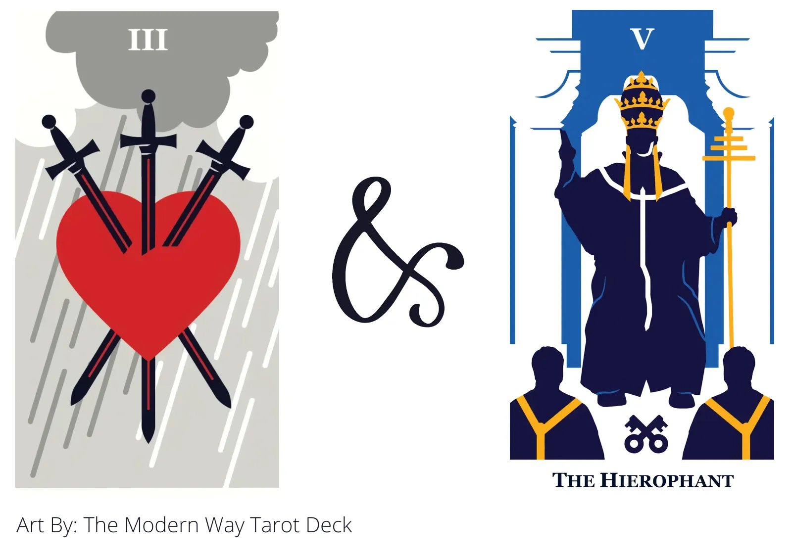 three of swords and the hierophant tarot cards together