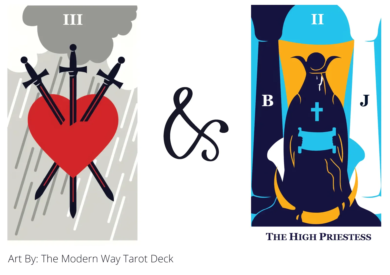 three of swords and the high priestess tarot cards together