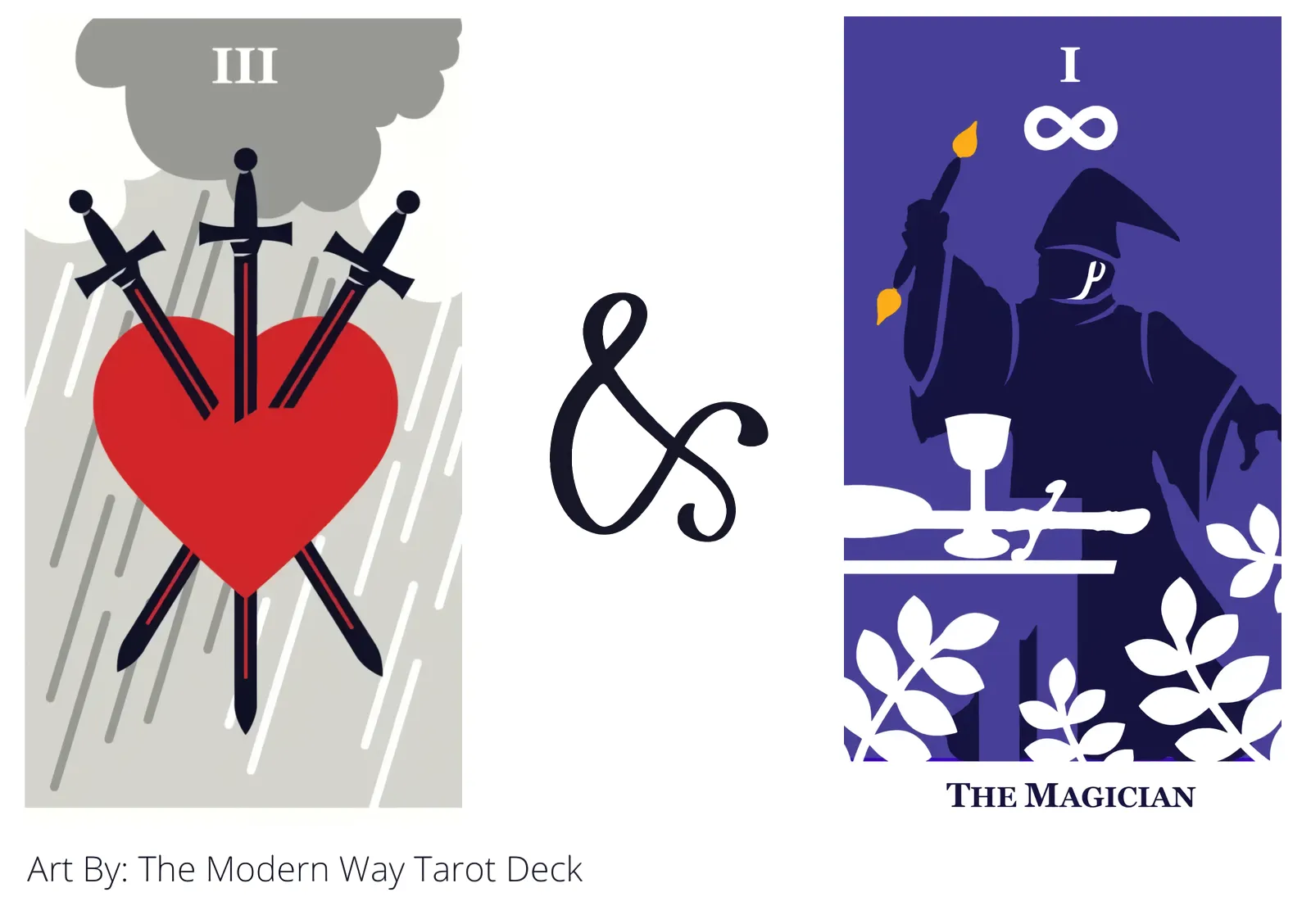 three of swords and the magician tarot cards together