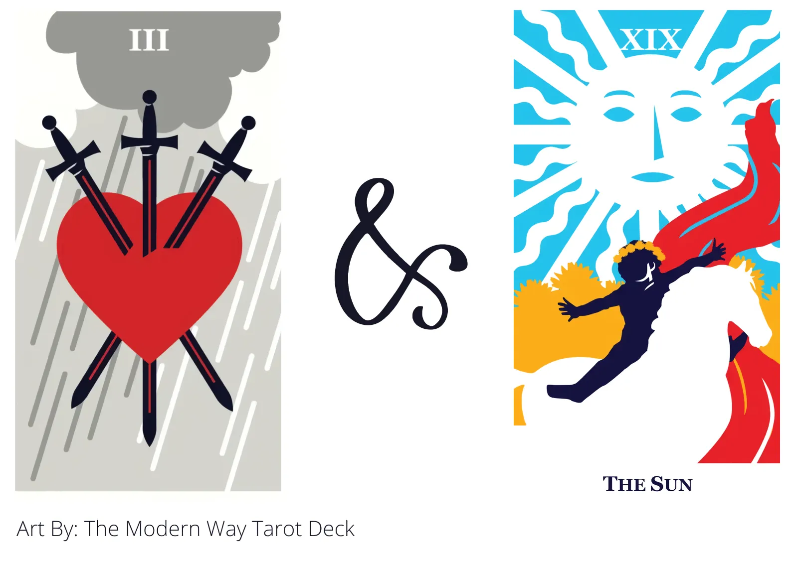 three of swords and the sun tarot cards together