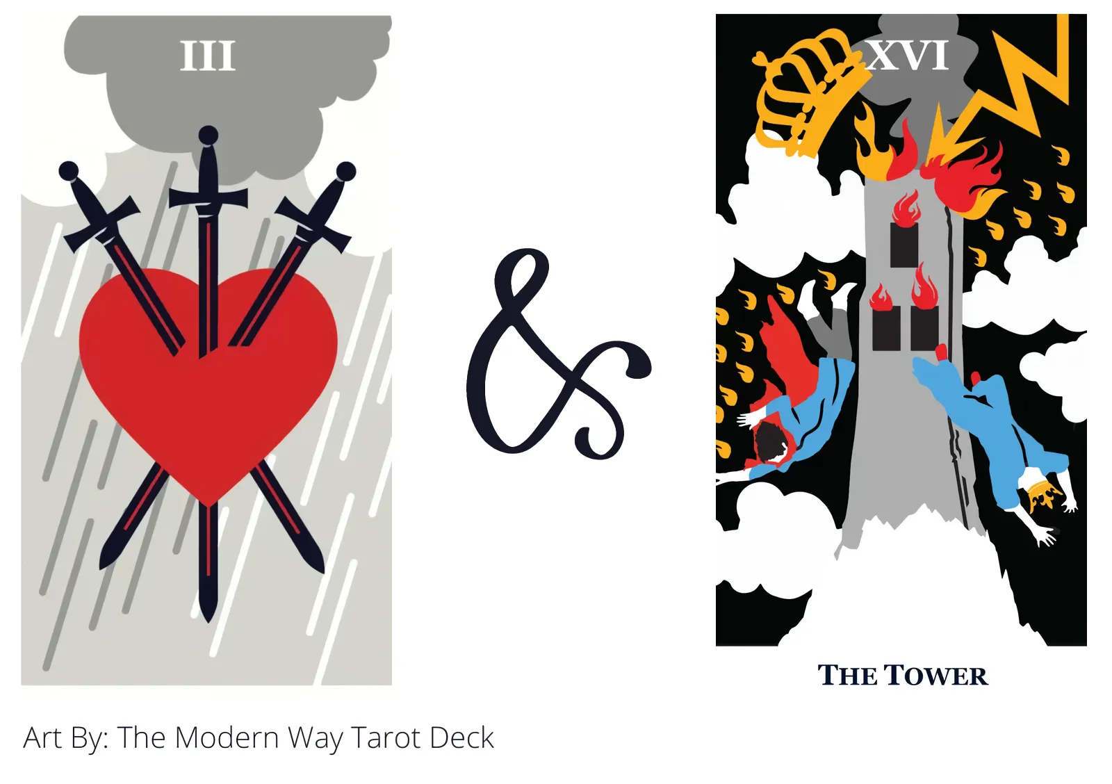 three of swords and the tower tarot cards together