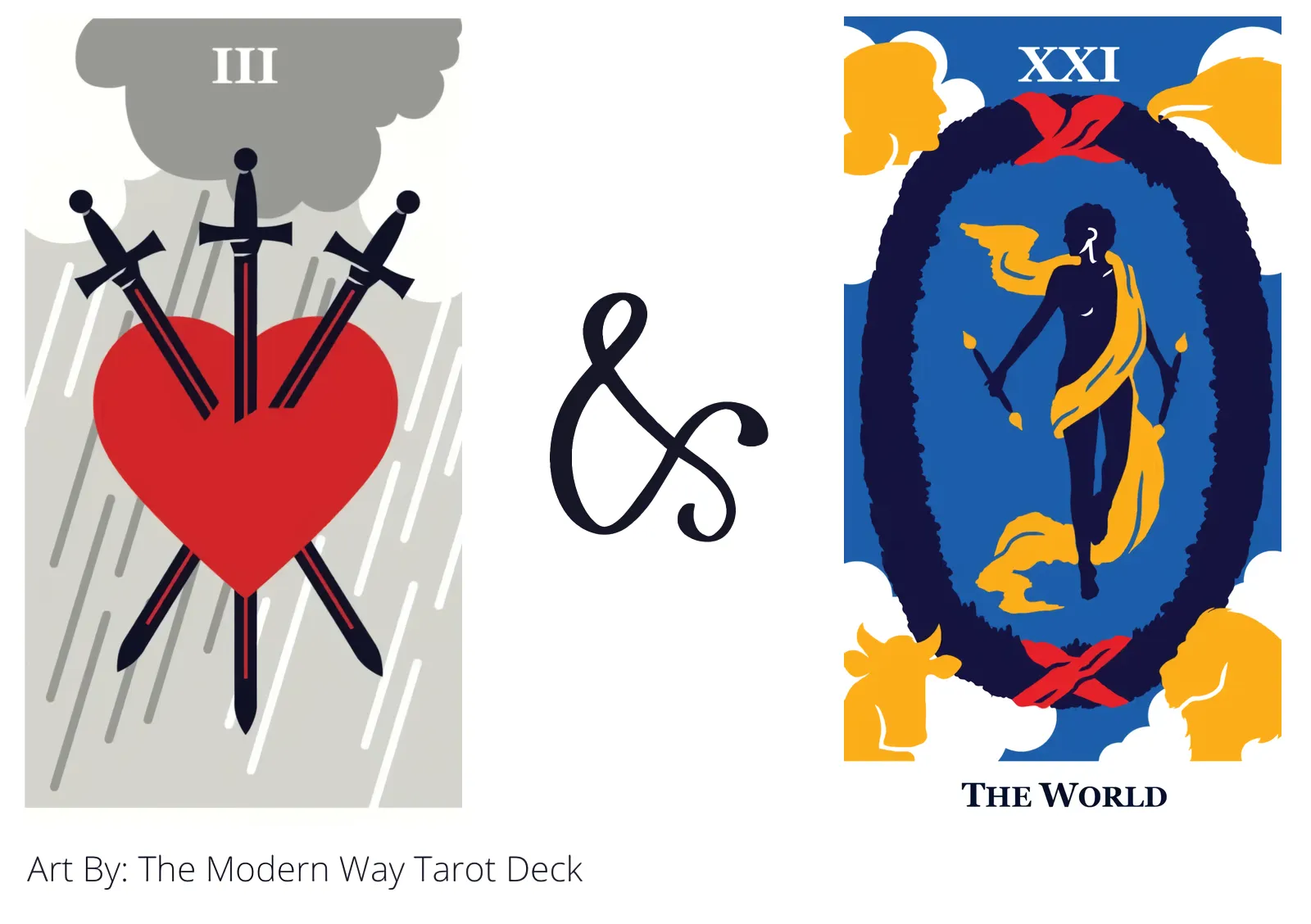 three of swords and the world tarot cards together