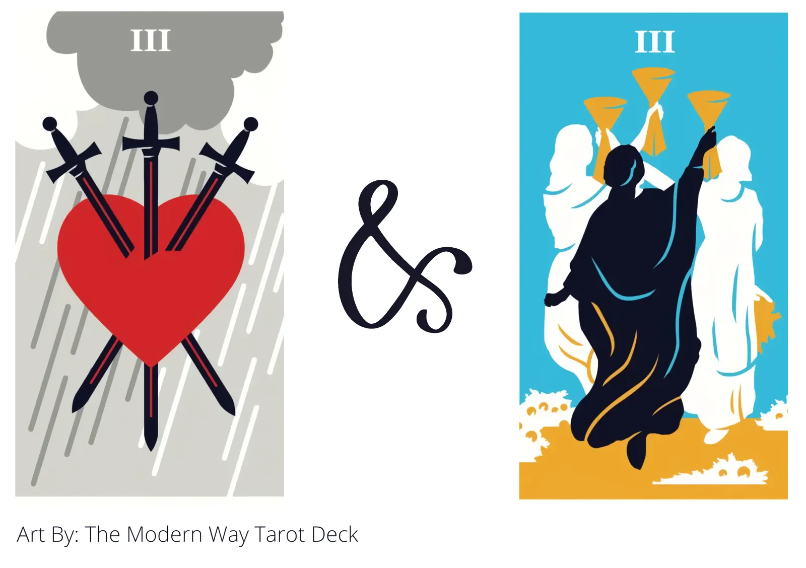 three of swords and three of cups tarot cards together
