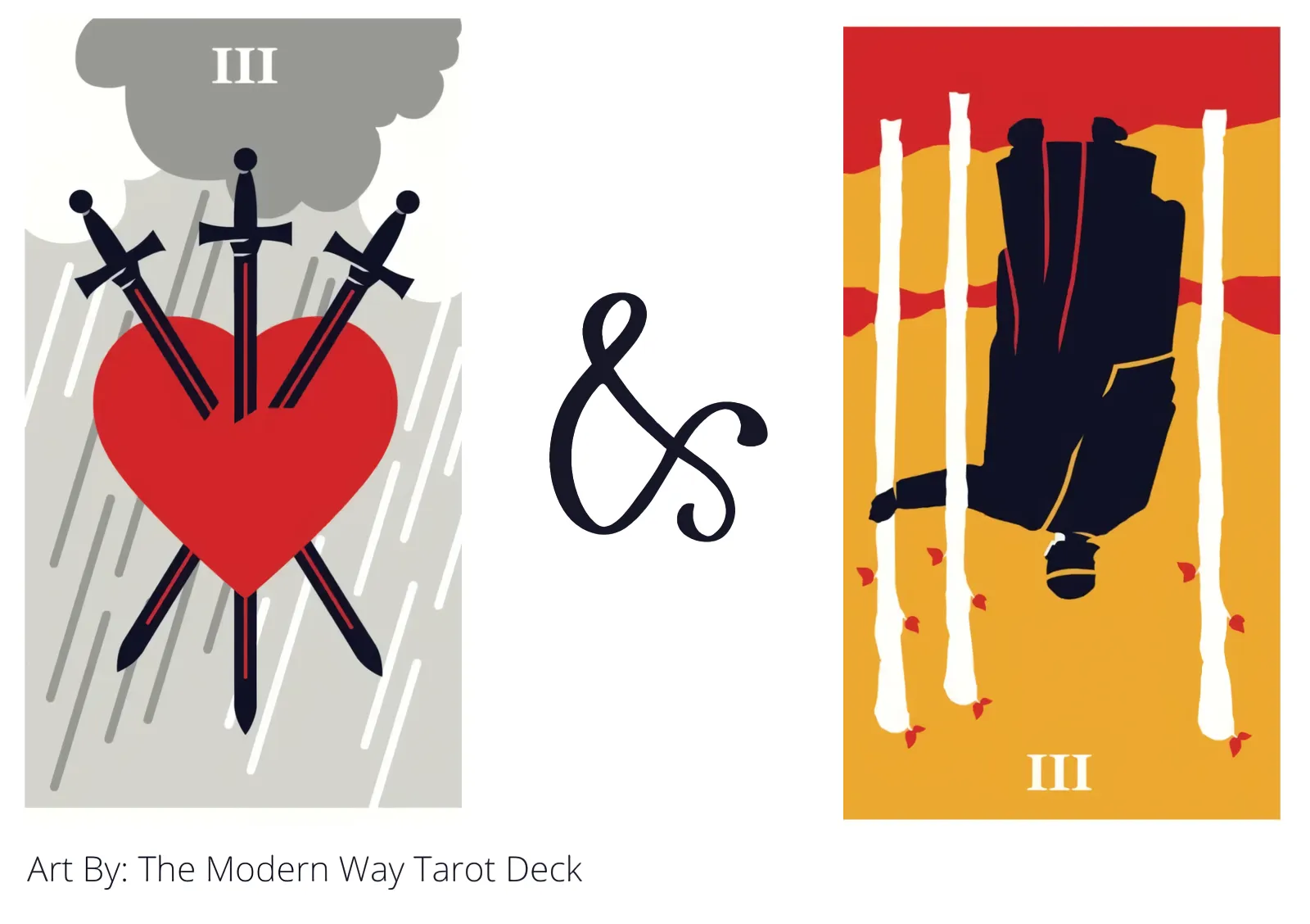 three of swords and three of wands reversed tarot cards together