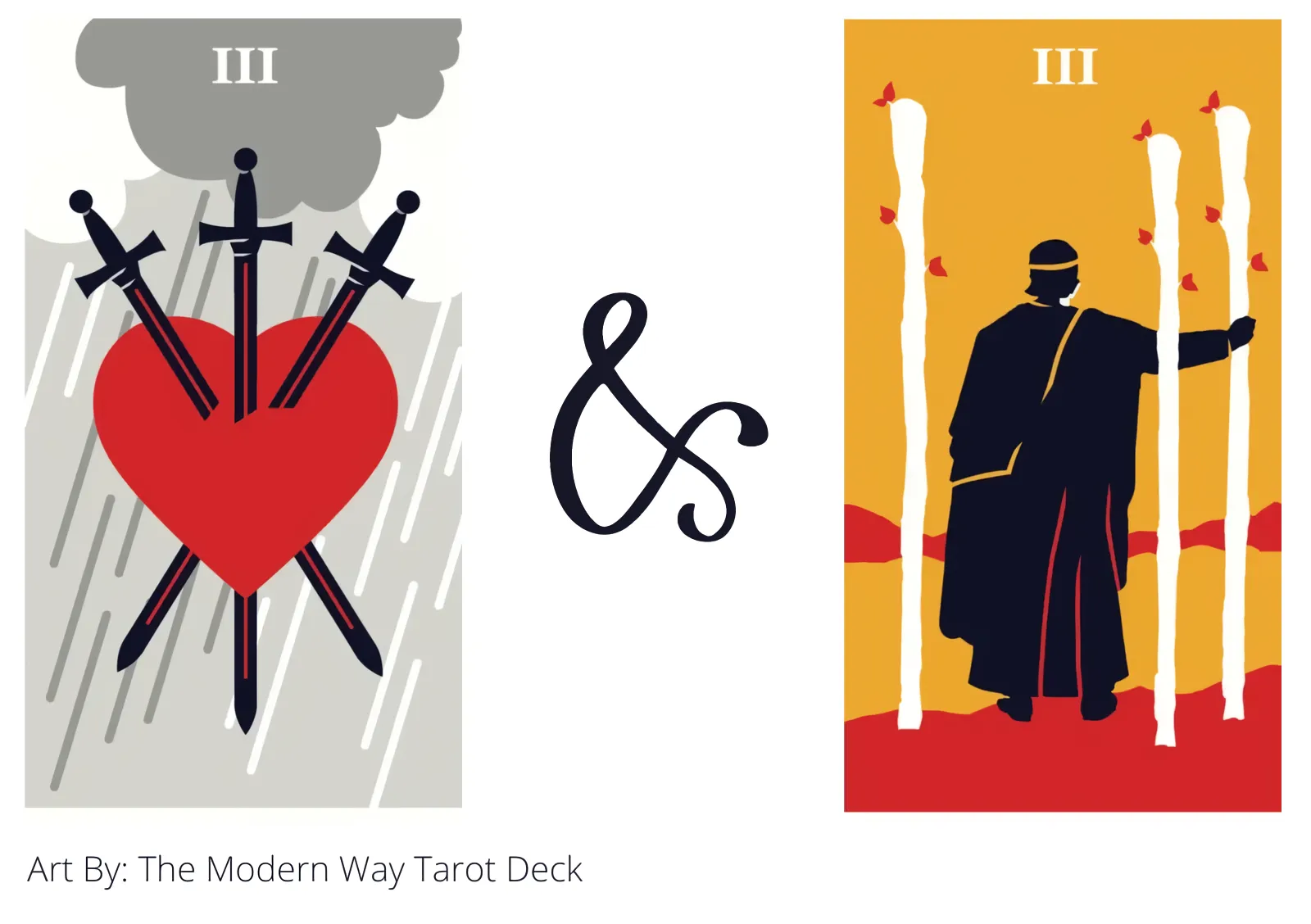 three of swords and three of wands tarot cards together
