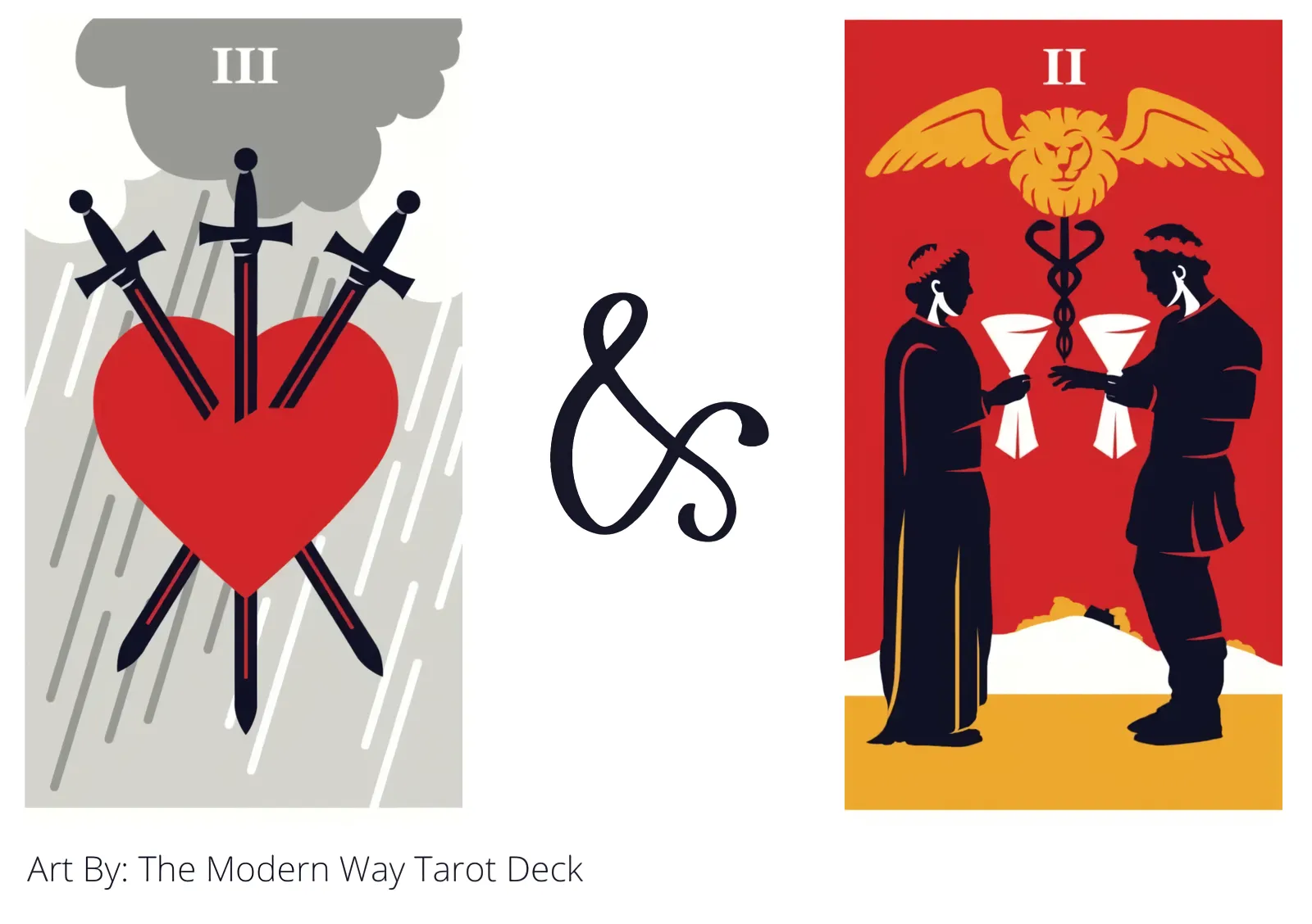three of swords and two of cups tarot cards together