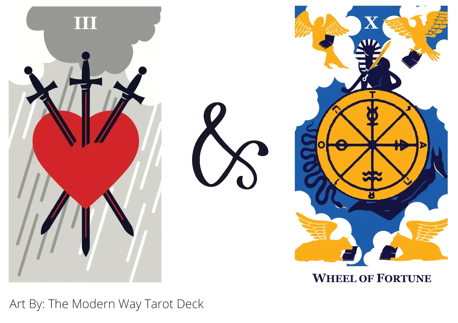three of swords and wheel of fortune tarot cards together