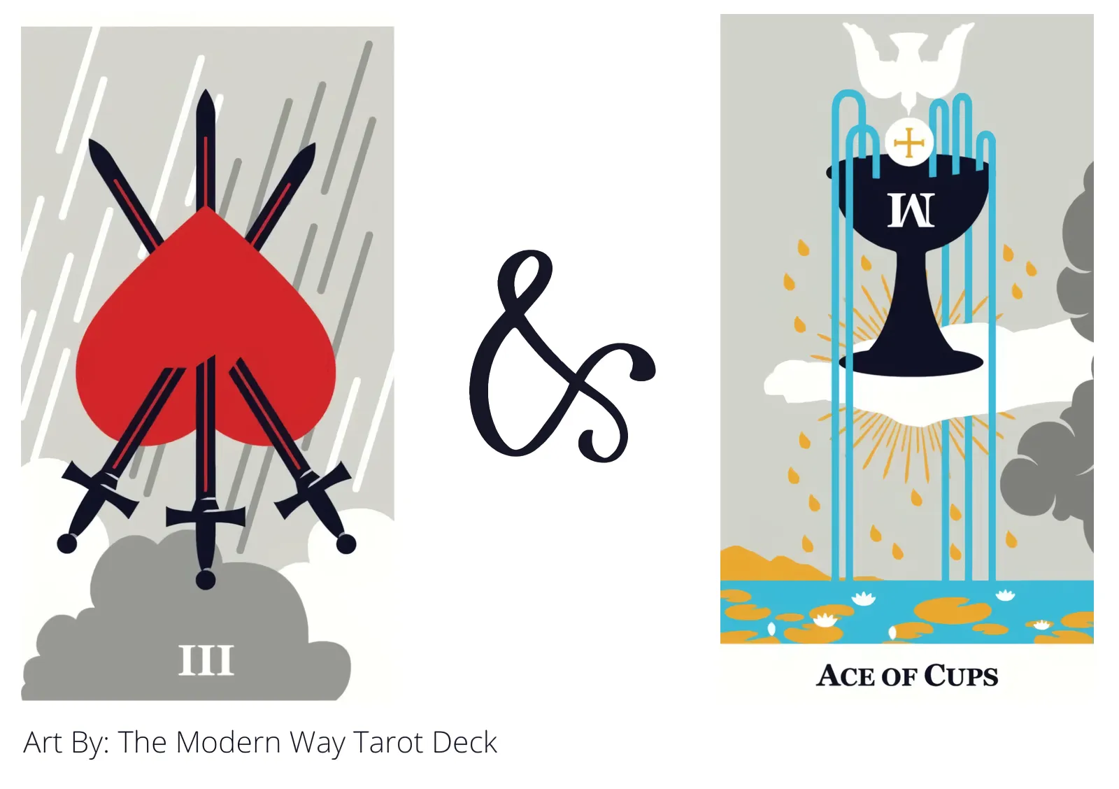 three of swords reversed and ace of cups tarot cards together