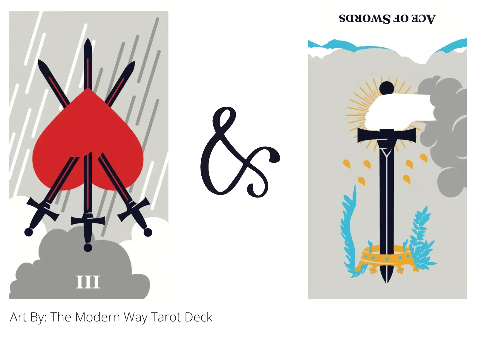 three of swords reversed and ace of swords reversed tarot cards together