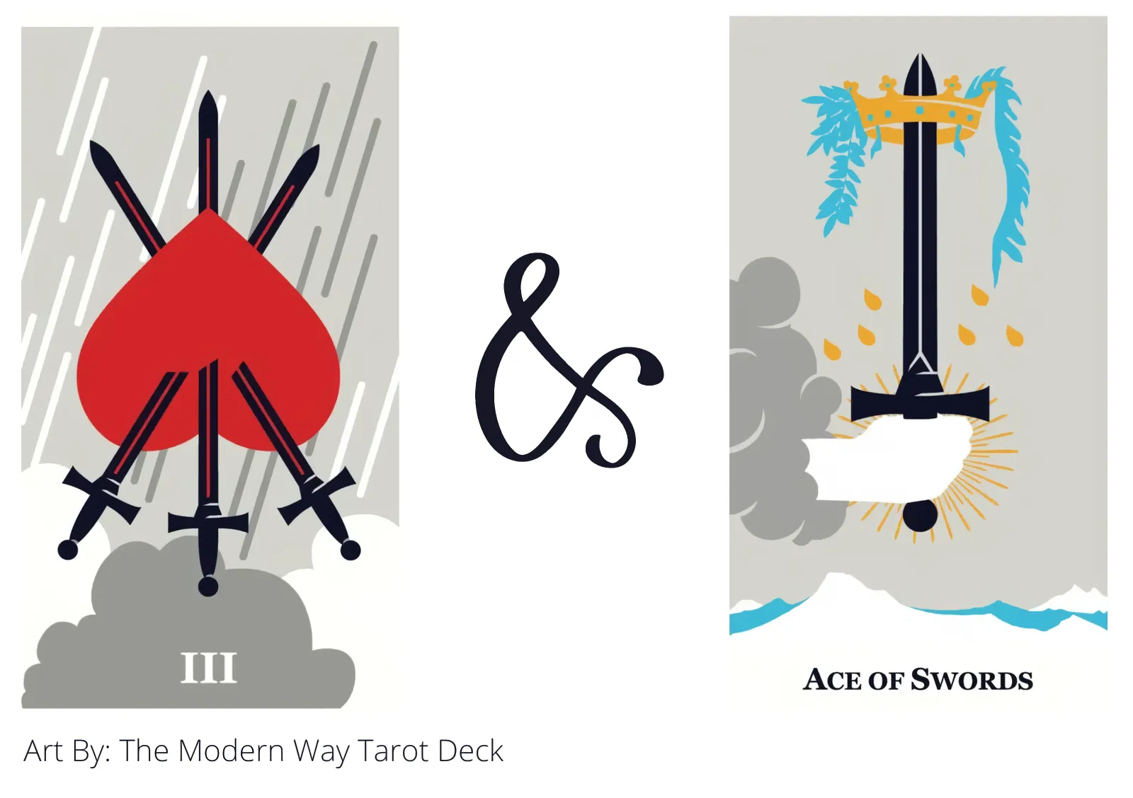 three of swords reversed and ace of swords tarot cards together
