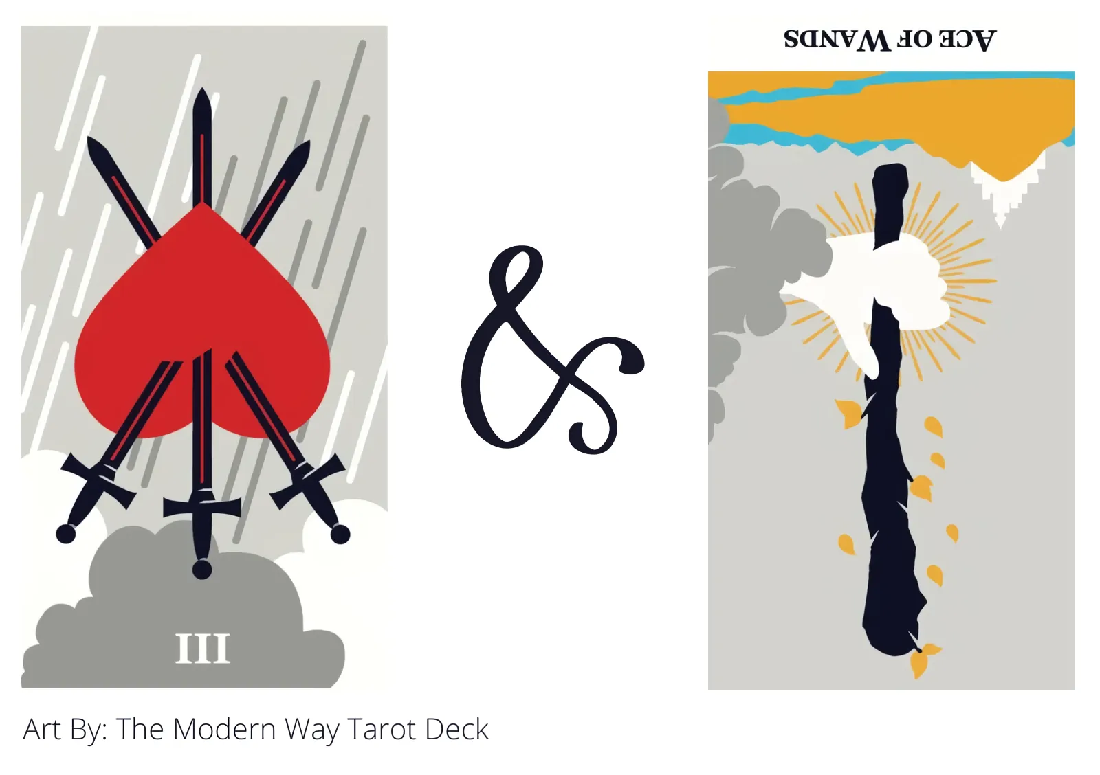 three of swords reversed and ace of wands reversed tarot cards together
