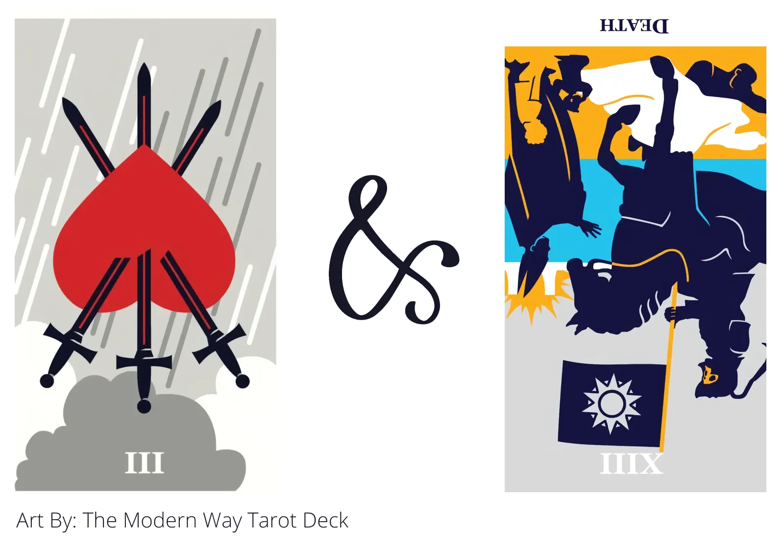 three of swords reversed and death reversed tarot cards together