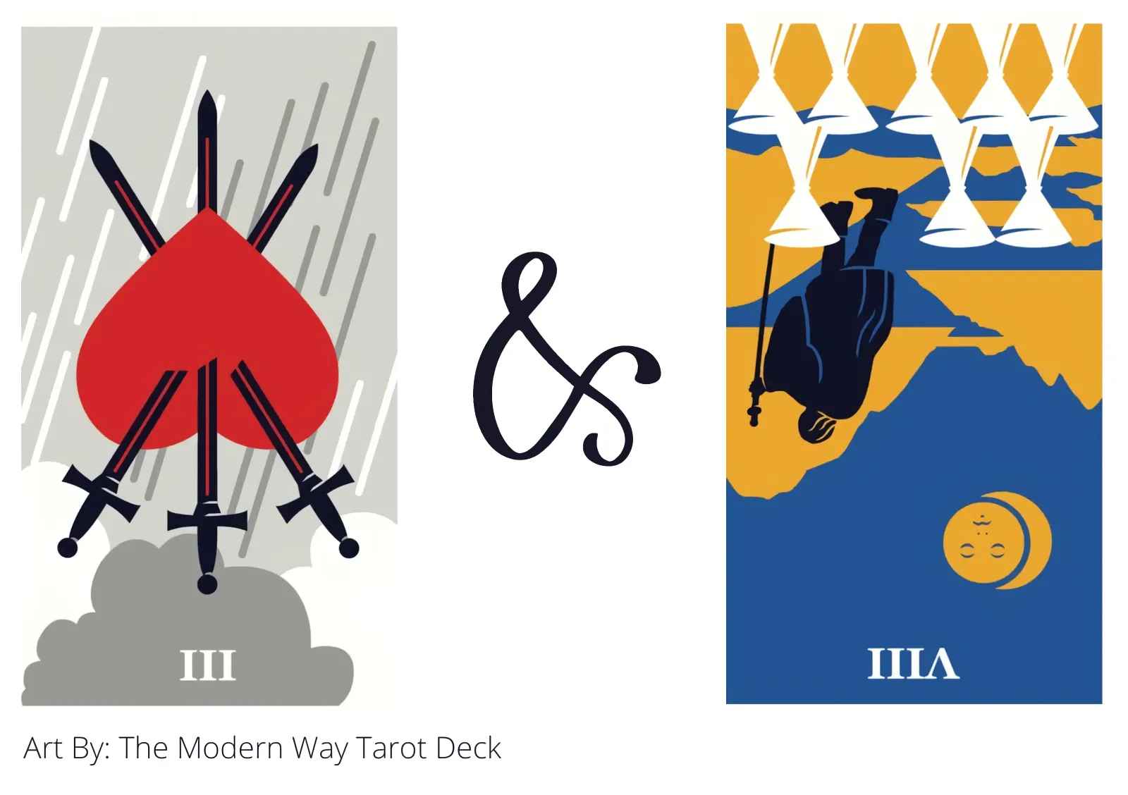 three of swords reversed and eight of cups reversed tarot cards together