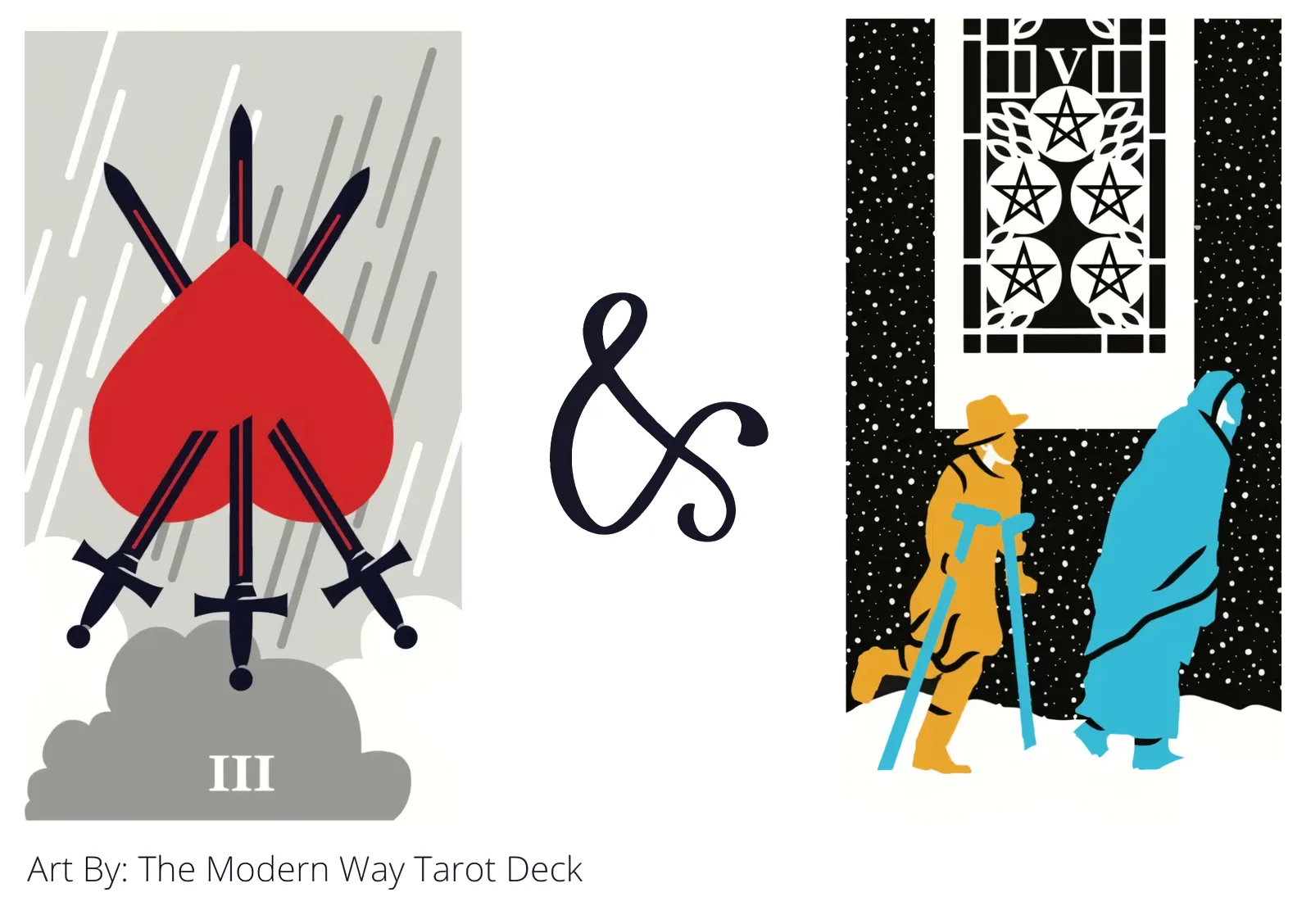 three of swords reversed and five of pentacles tarot cards together