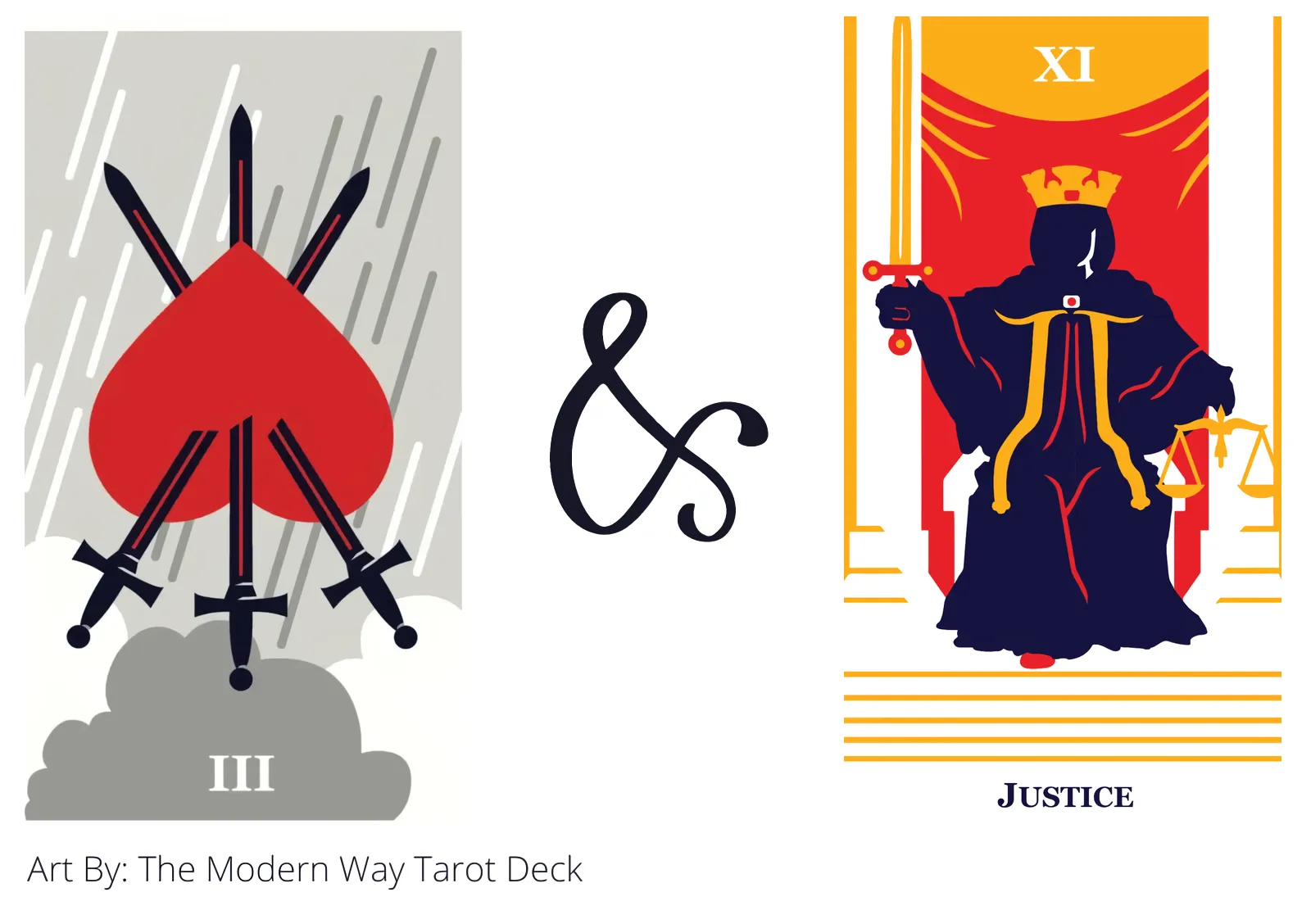 three of swords reversed and justice tarot cards together