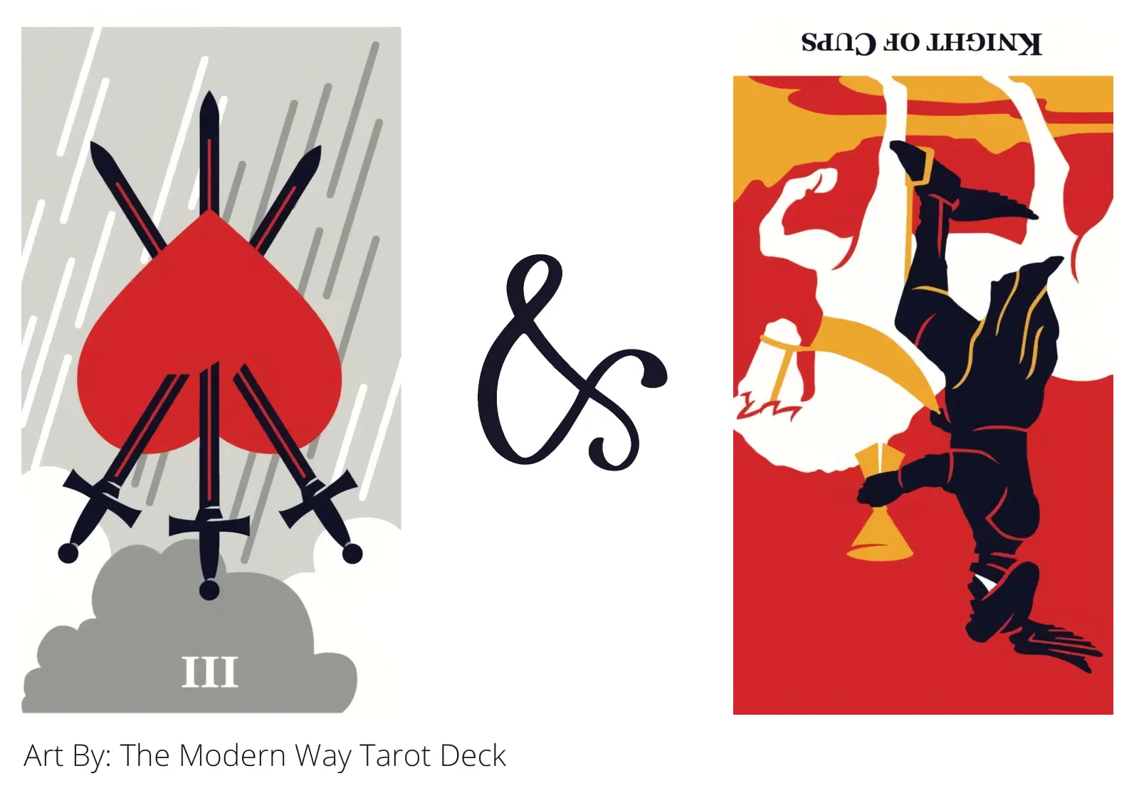 three of swords reversed and knight of cups reversed tarot cards together