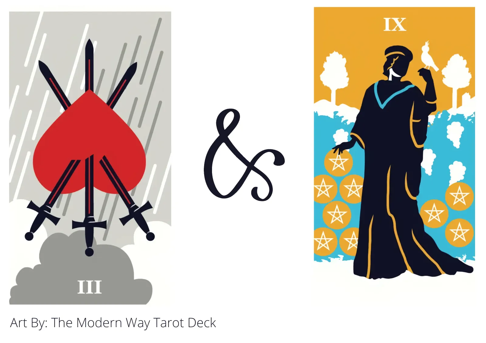 three of swords reversed and nine of pentacles tarot cards together