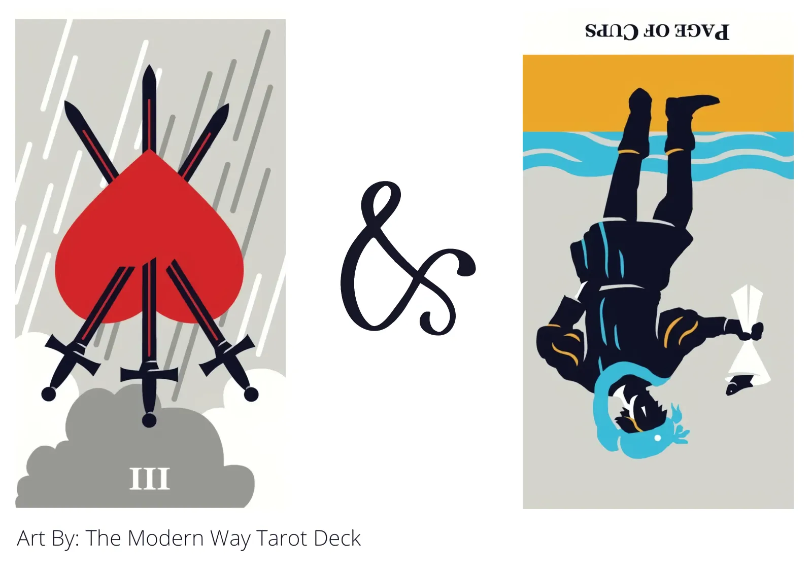 three of swords reversed and page of cups reversed tarot cards together