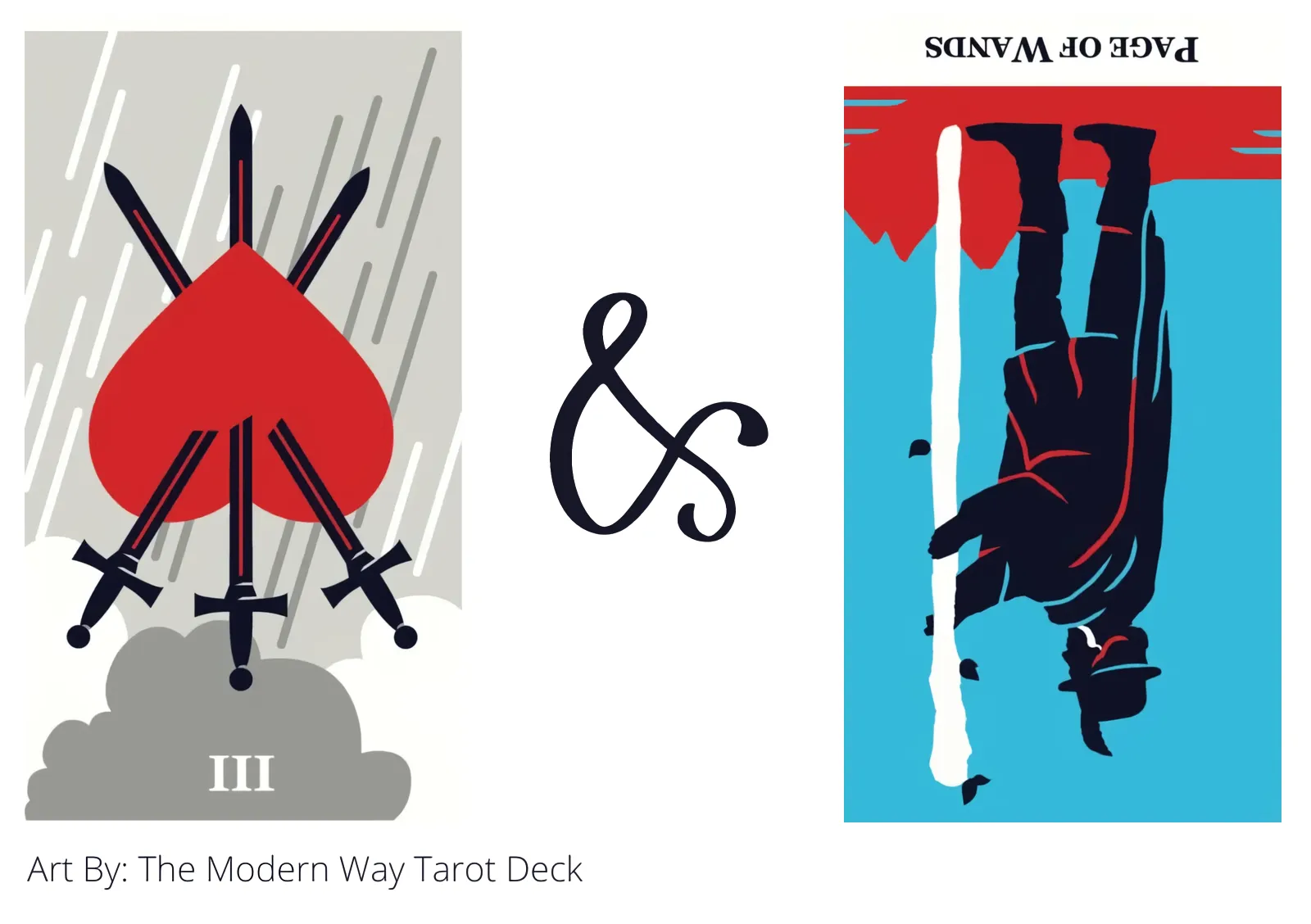 three of swords reversed and page of wands reversed tarot cards together