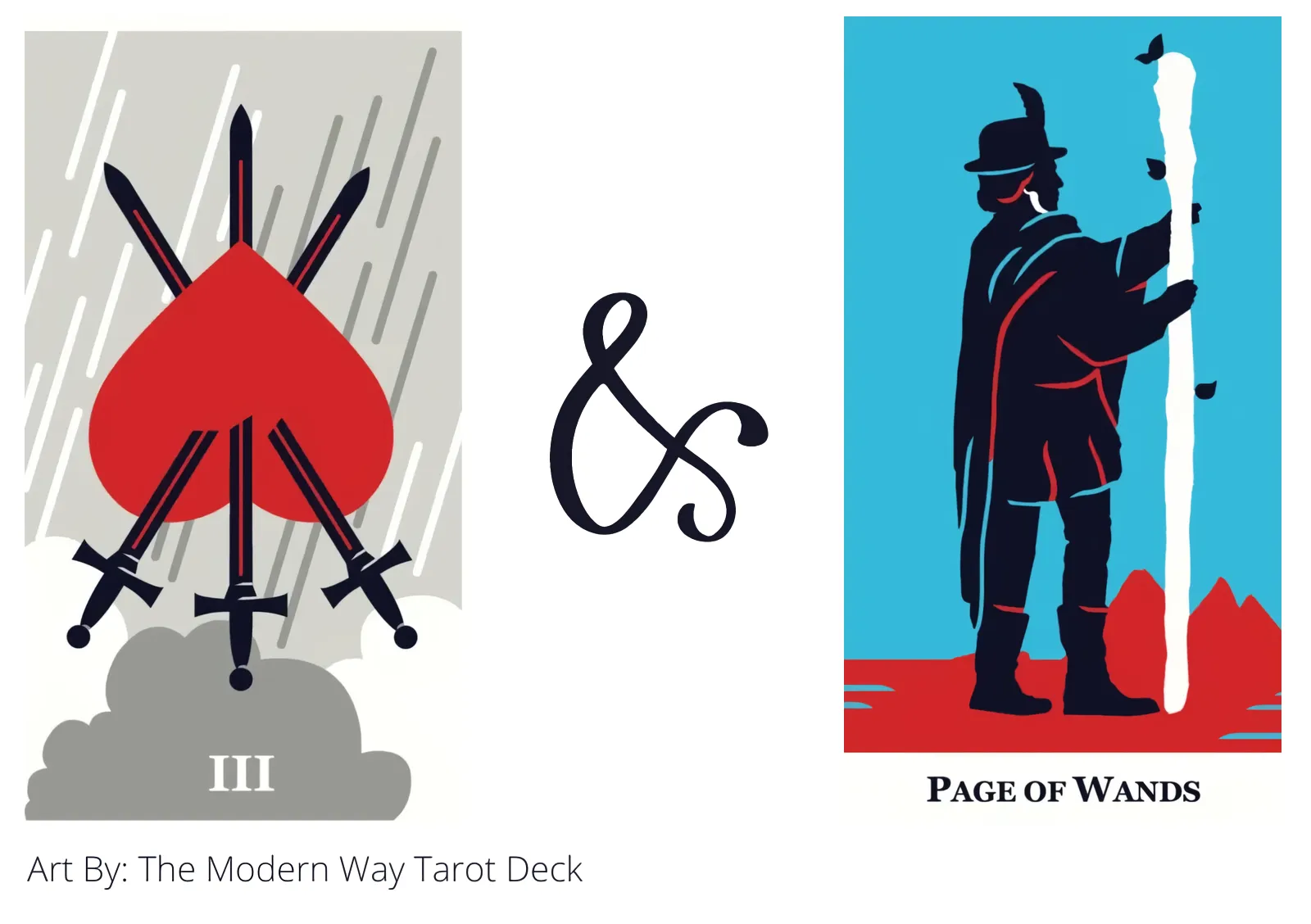 three of swords reversed and page of wands tarot cards together
