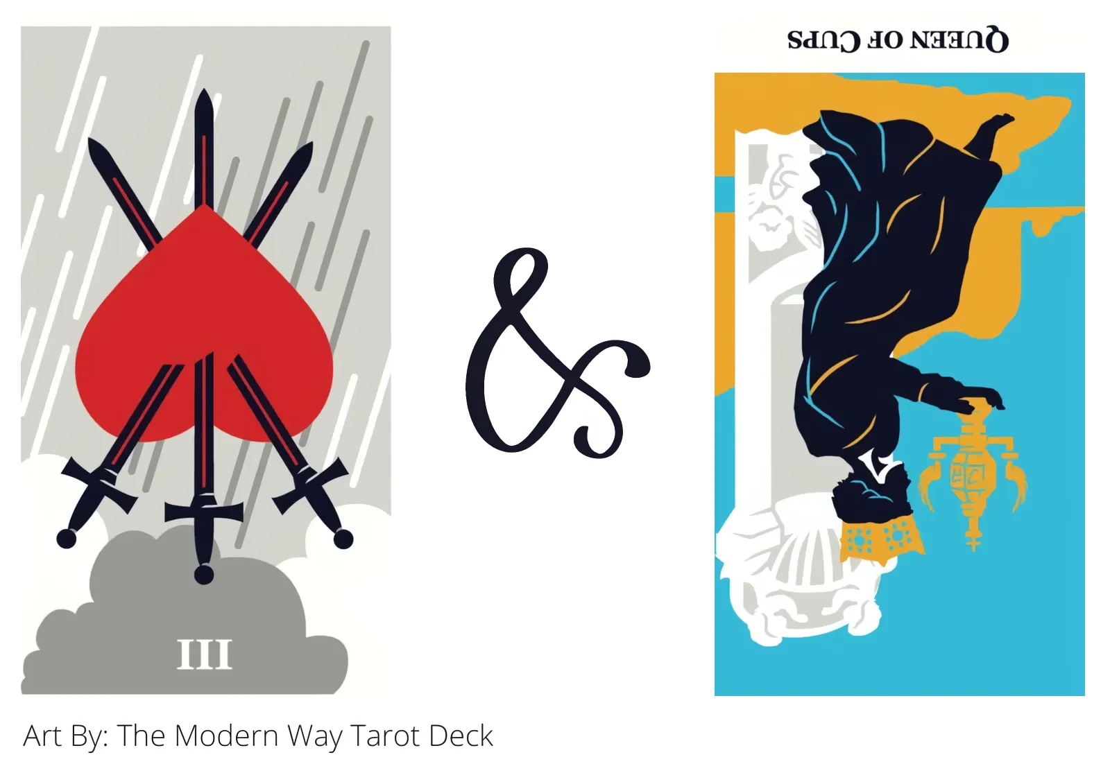 three of swords reversed and queen of cups reversed tarot cards together