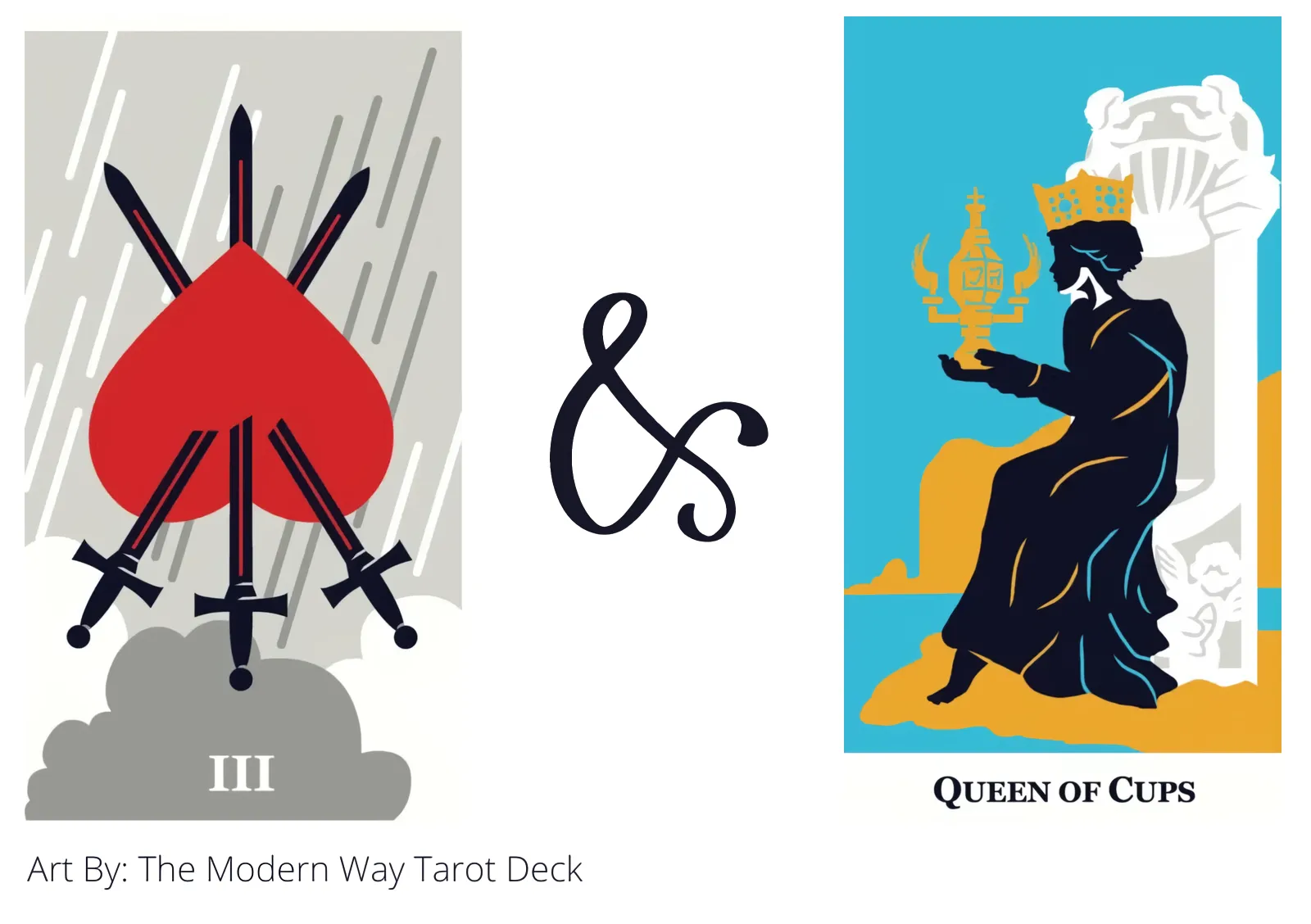 three of swords reversed and queen of cups tarot cards together