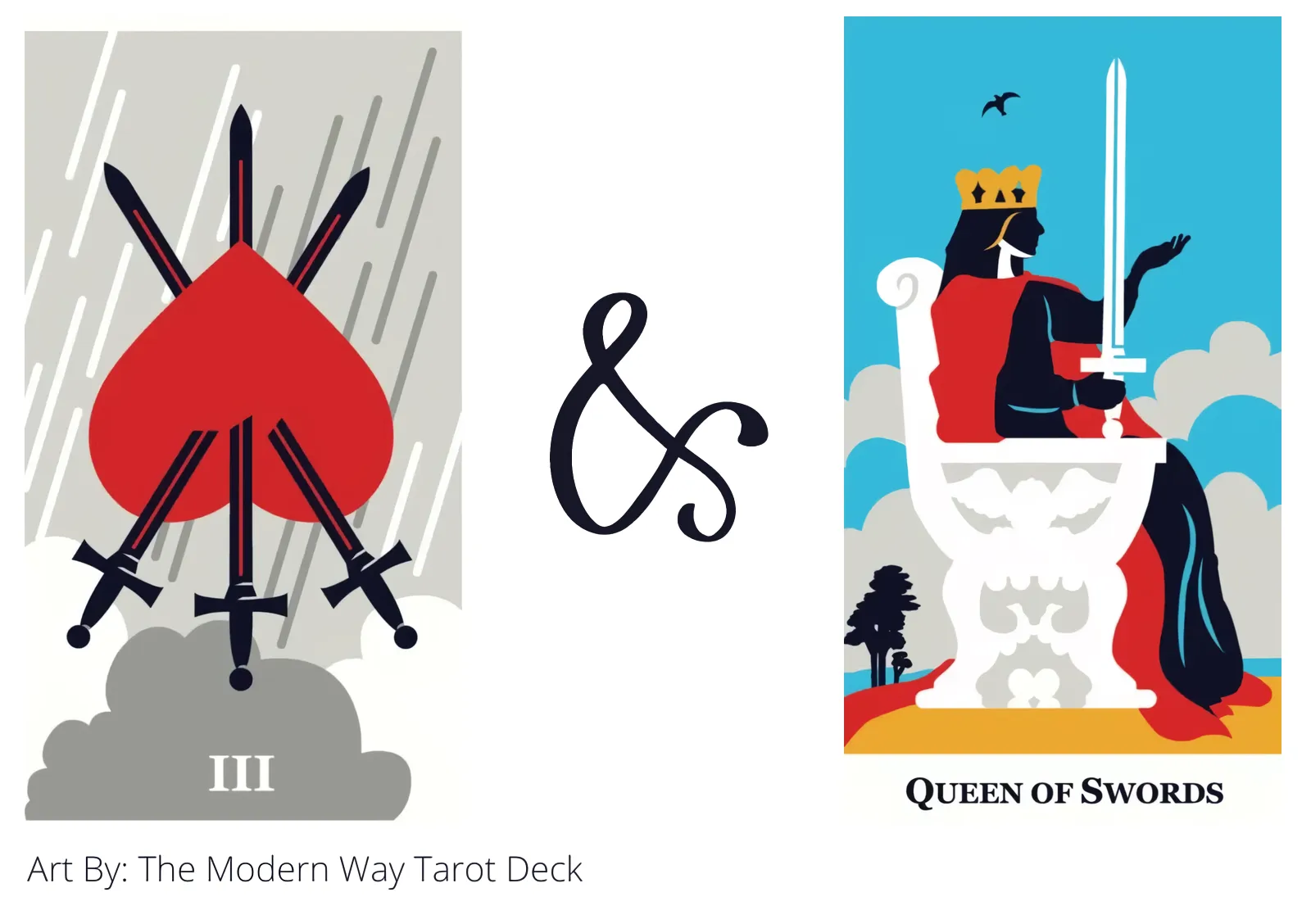 three of swords reversed and queen of swords tarot cards together