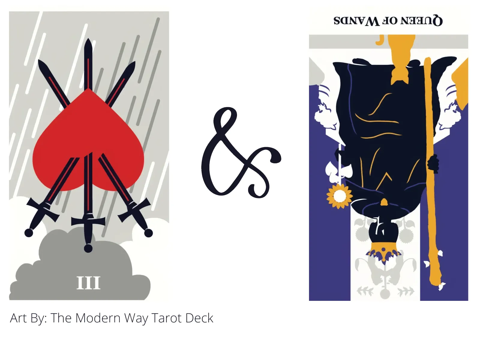three of swords reversed and queen of wands reversed tarot cards together