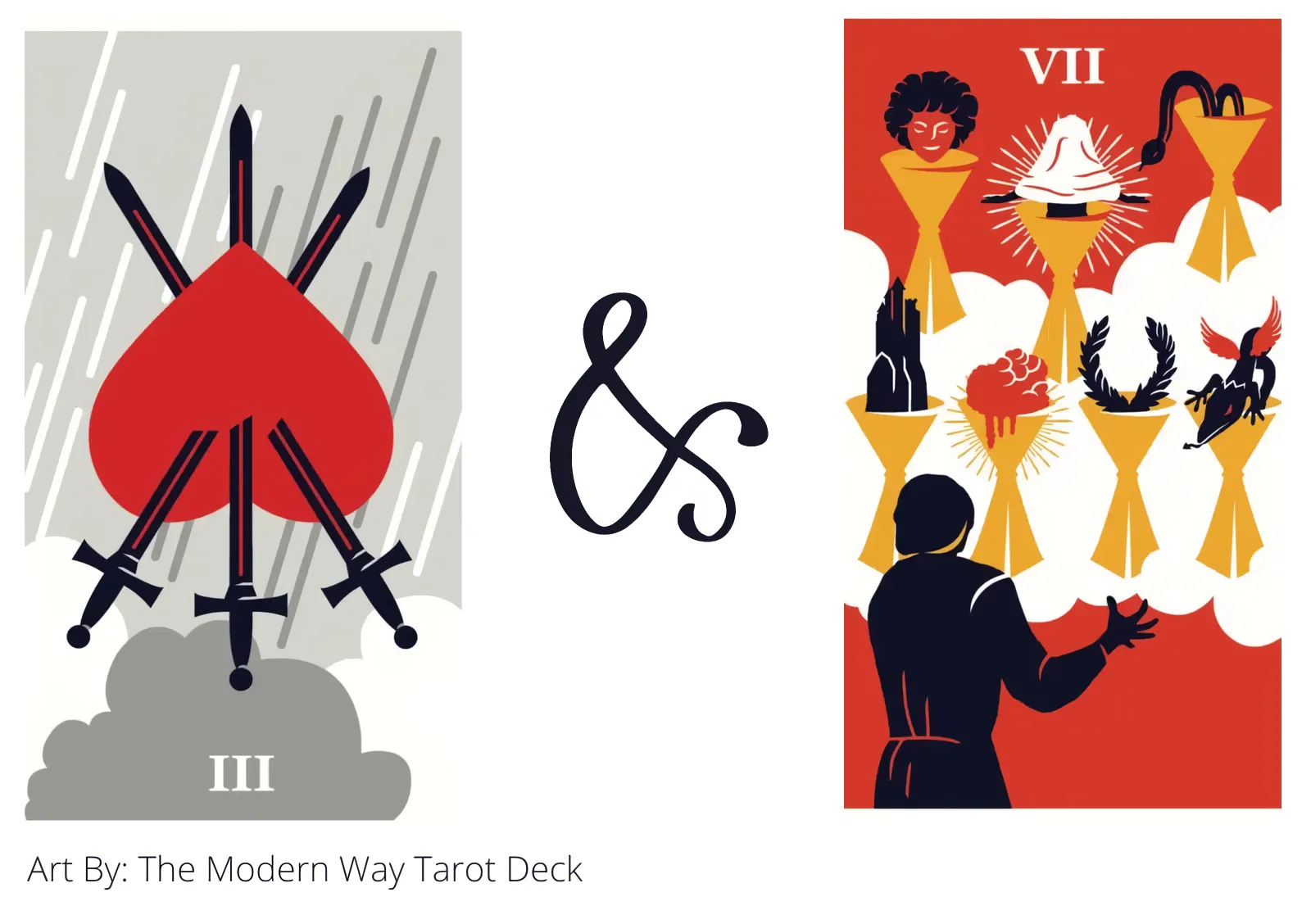 three of swords reversed and seven of cups tarot cards together