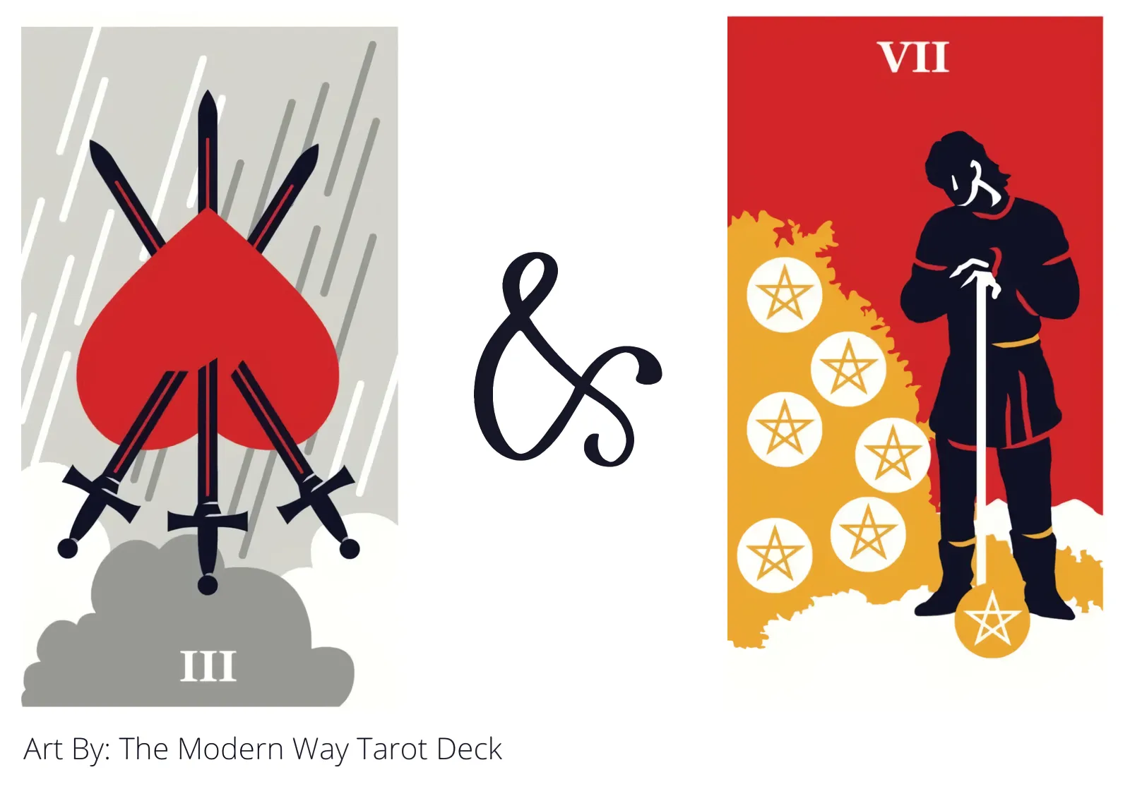 three of swords reversed and seven of pentacles tarot cards together