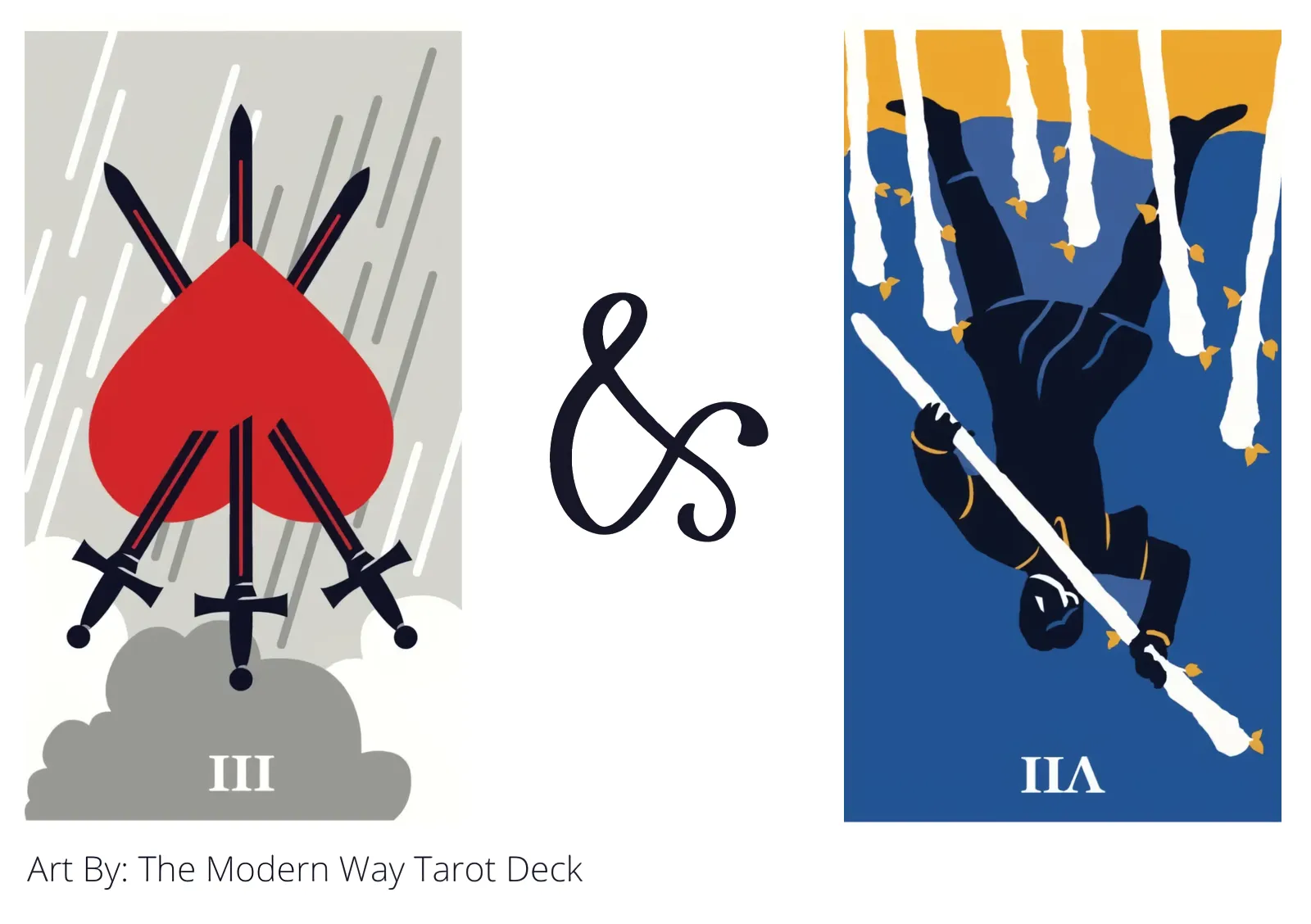 three of swords reversed and seven of wands reversed tarot cards together