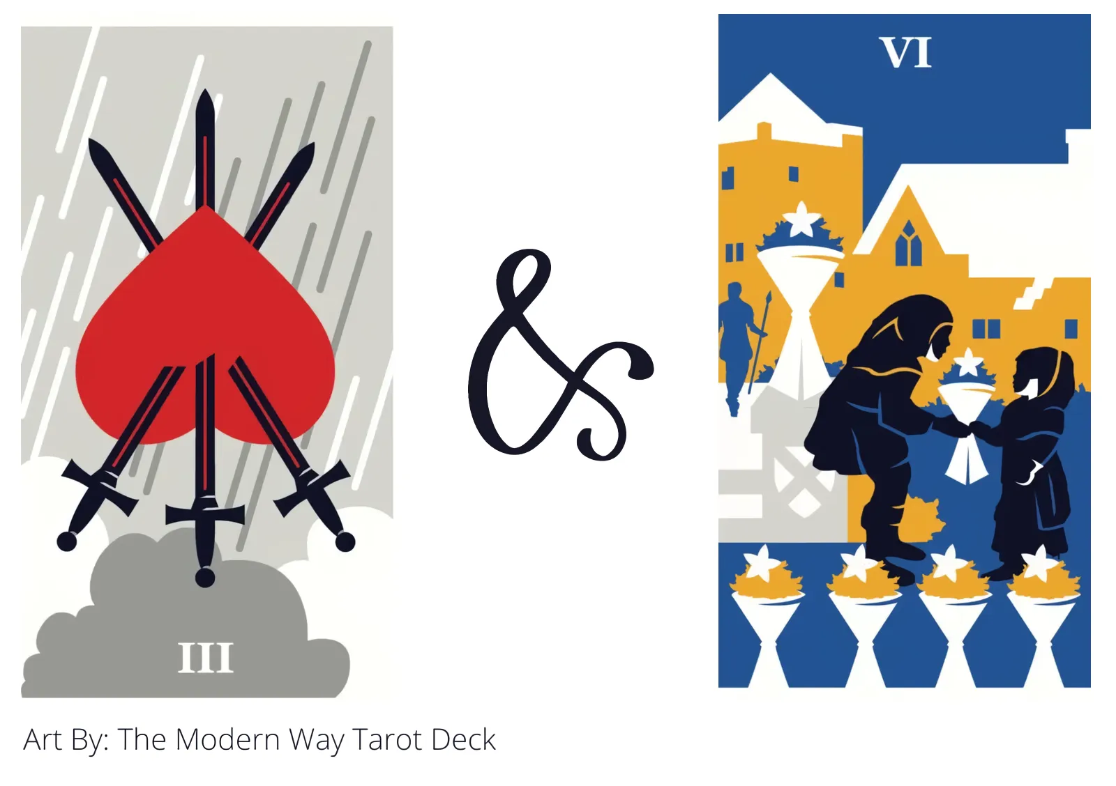 three of swords reversed and six of cups tarot cards together