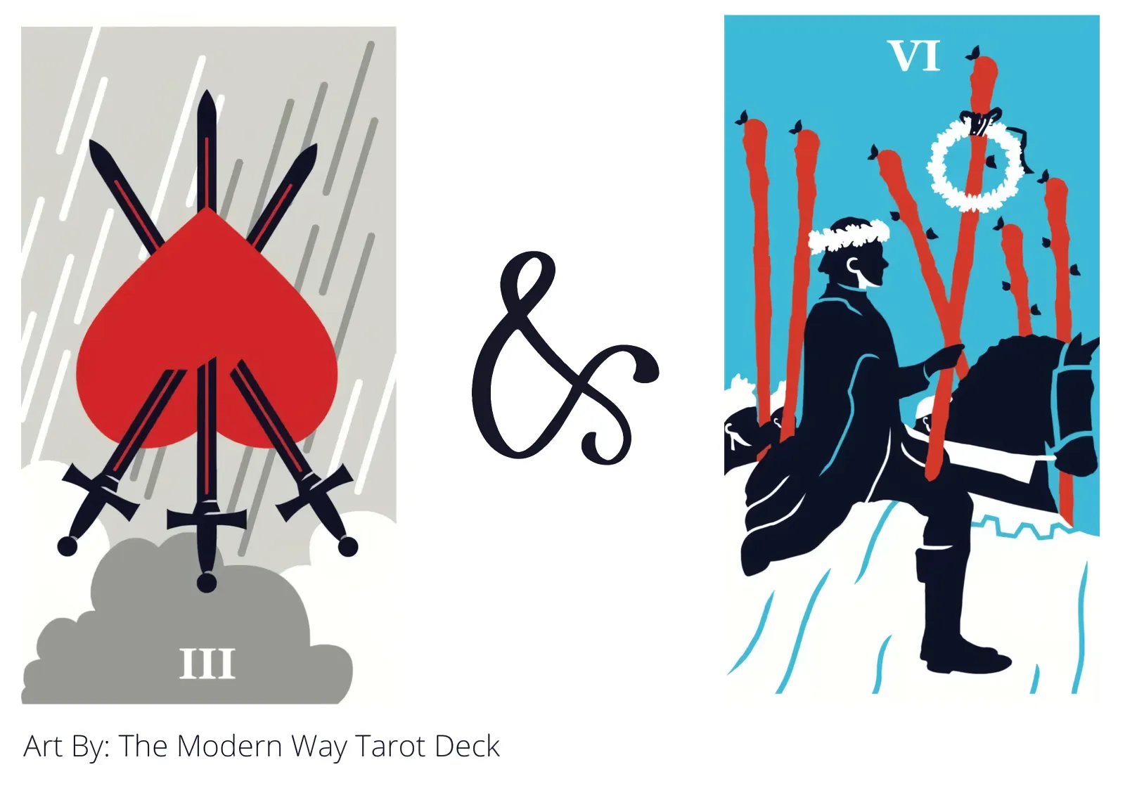 three of swords reversed and six of wands tarot cards together