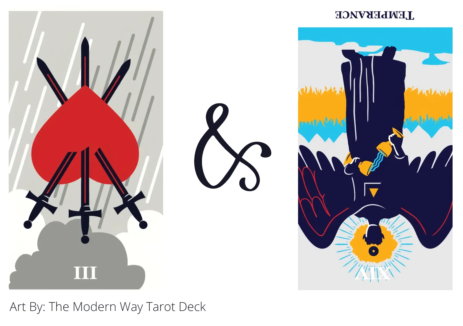 three of swords reversed and temperance reversed tarot cards together