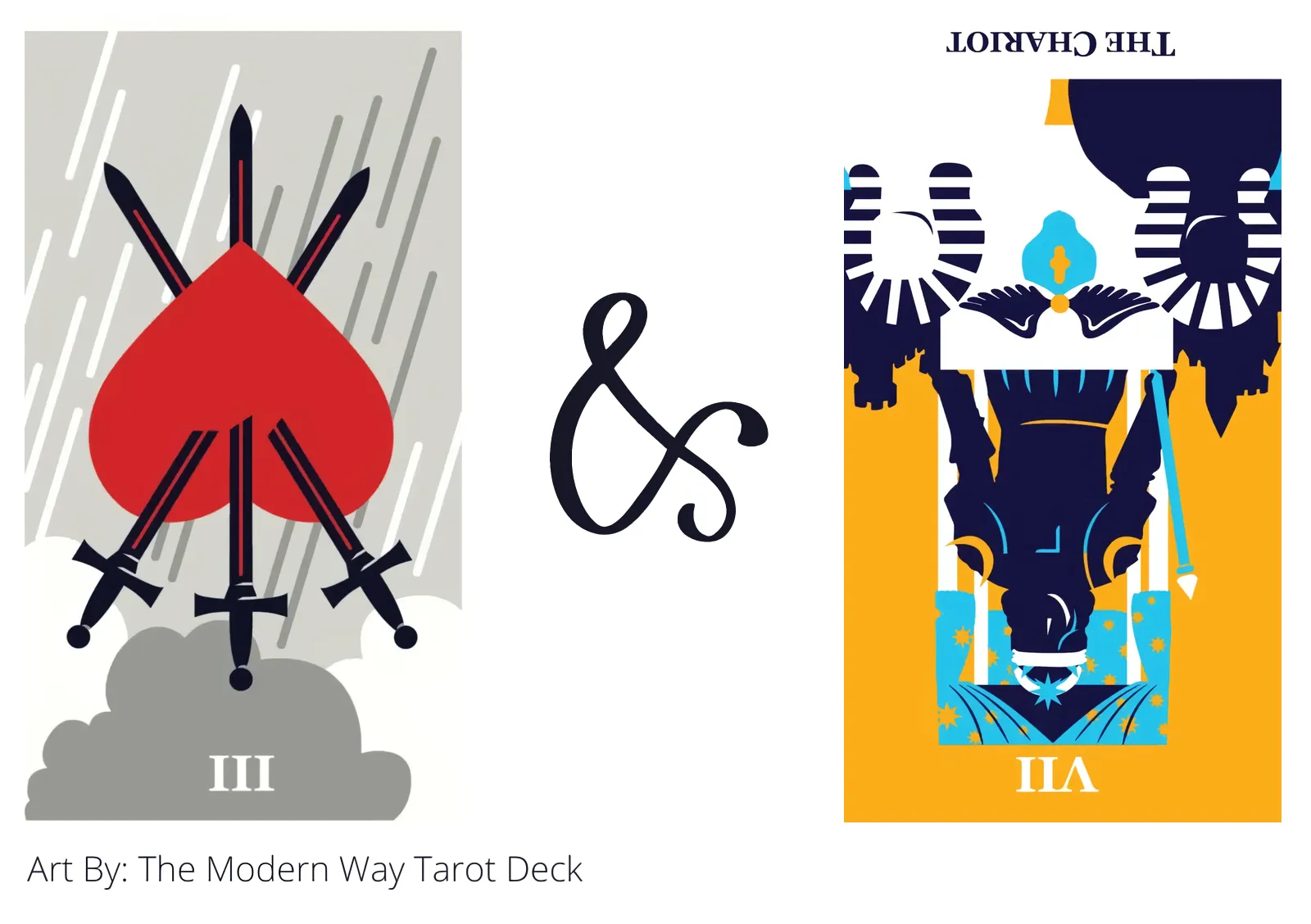 three of swords reversed and the chariot reversed tarot cards together