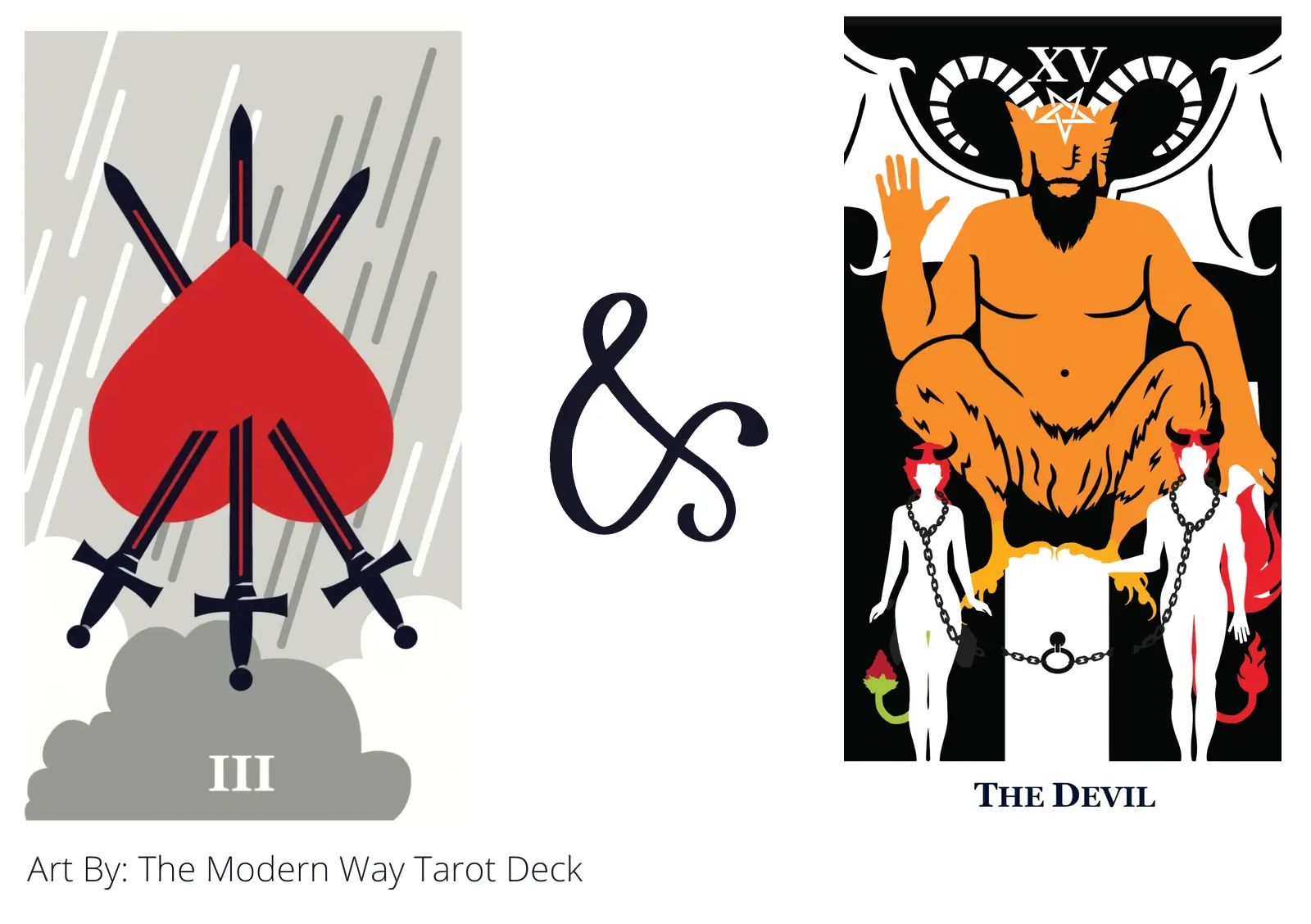 three of swords reversed and the devil tarot cards together