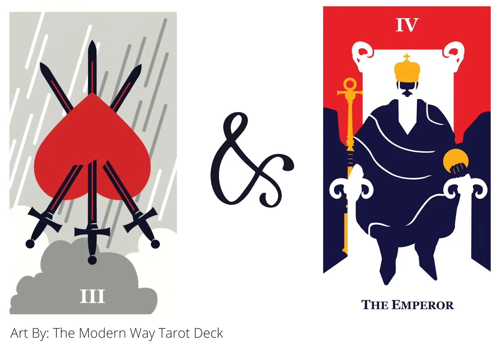 three of swords reversed and the emperor tarot cards together