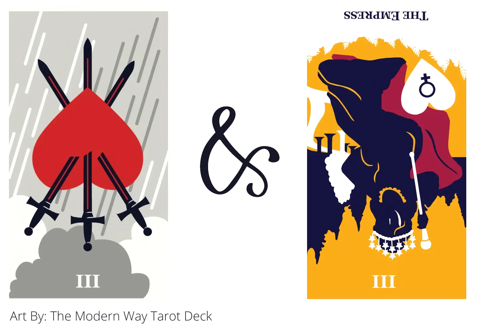 three of swords reversed and the empress reversed tarot cards together