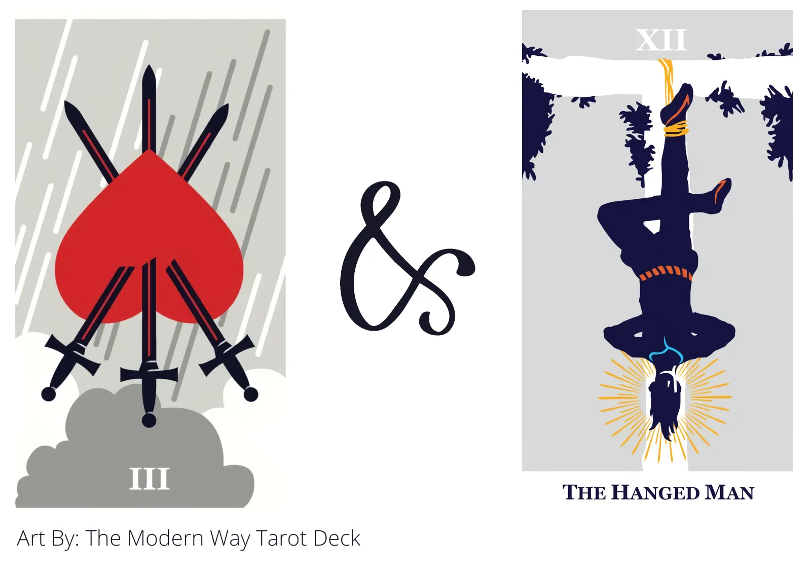 three of swords reversed and the hanged man tarot cards together