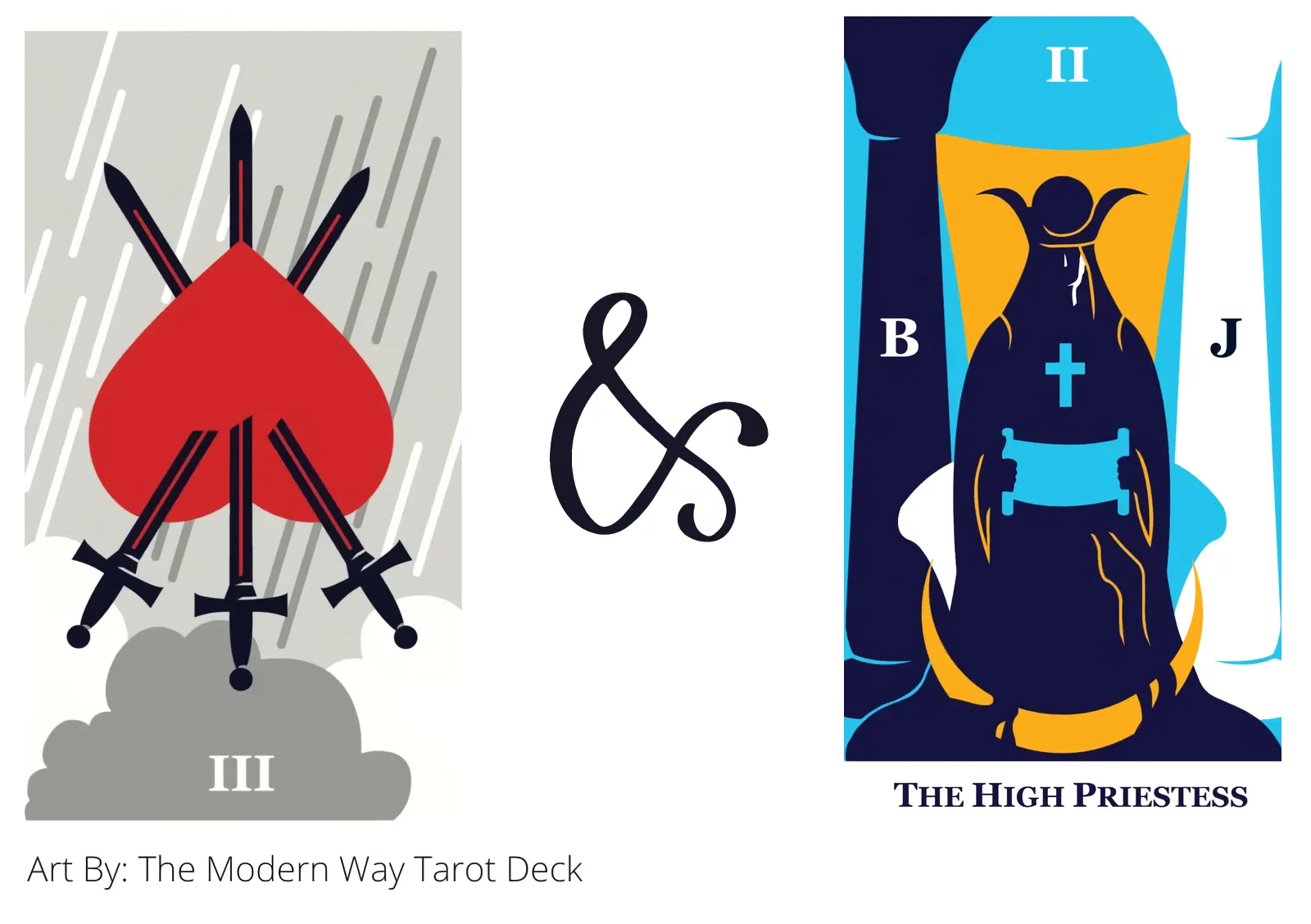 three of swords reversed and the high priestess tarot cards together